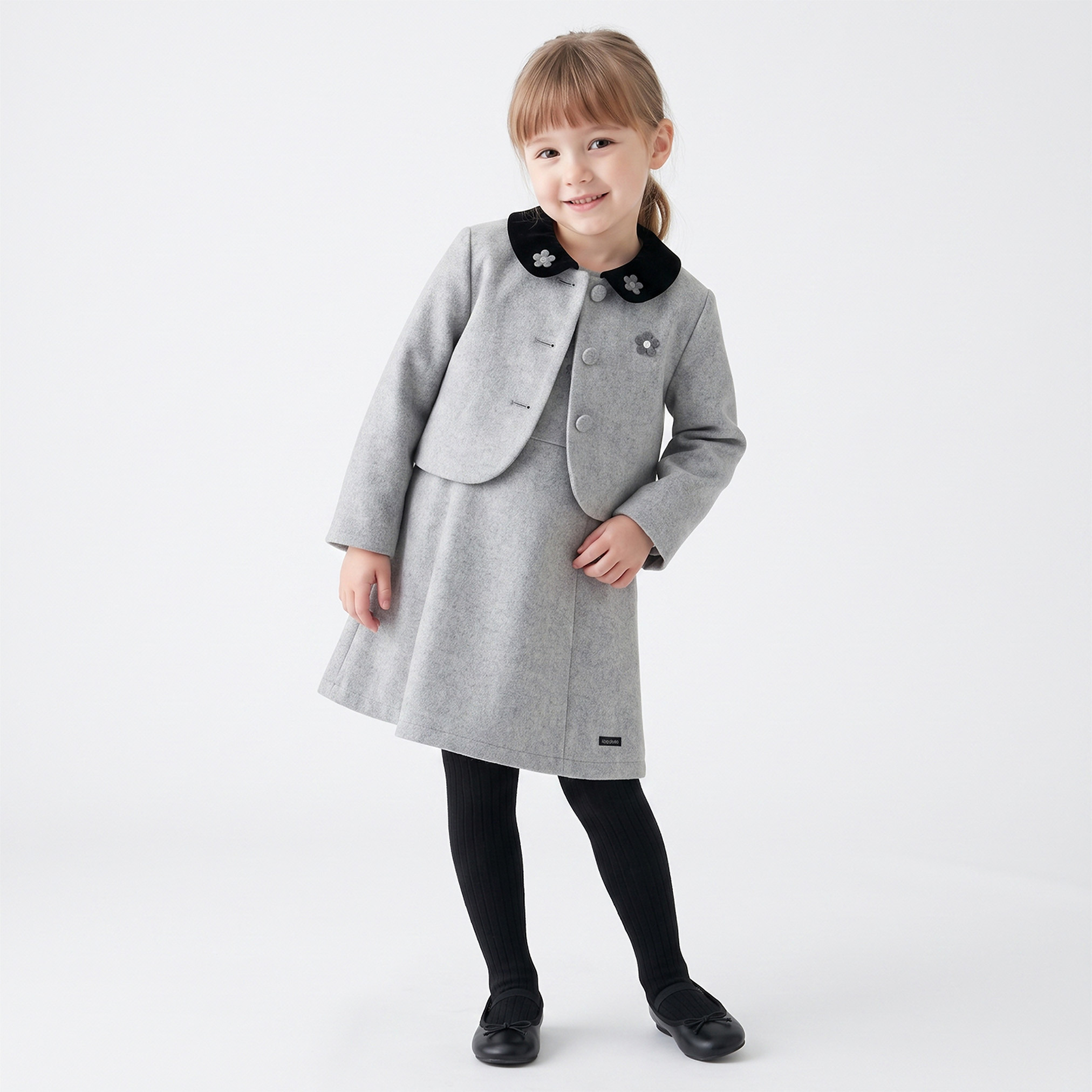 Peter Pan Collar Sleeveless Knee-Length Dress and Jacket and Tights-girls-clothing-dressesandjumpsuits-image-1