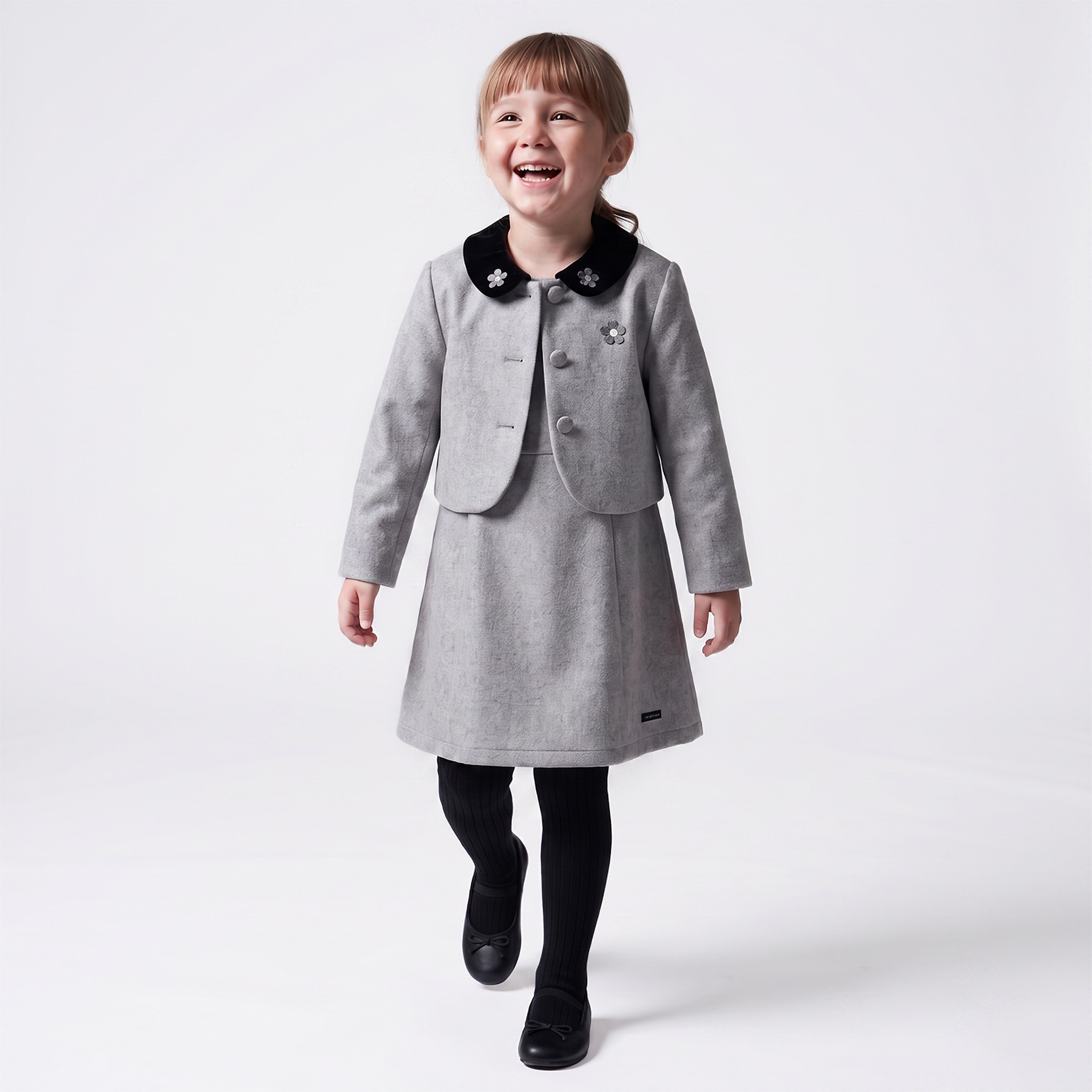 Peter Pan Collar Sleeveless Knee-Length Dress and Jacket and Tights-girls-clothing-dressesandjumpsuits-image-5