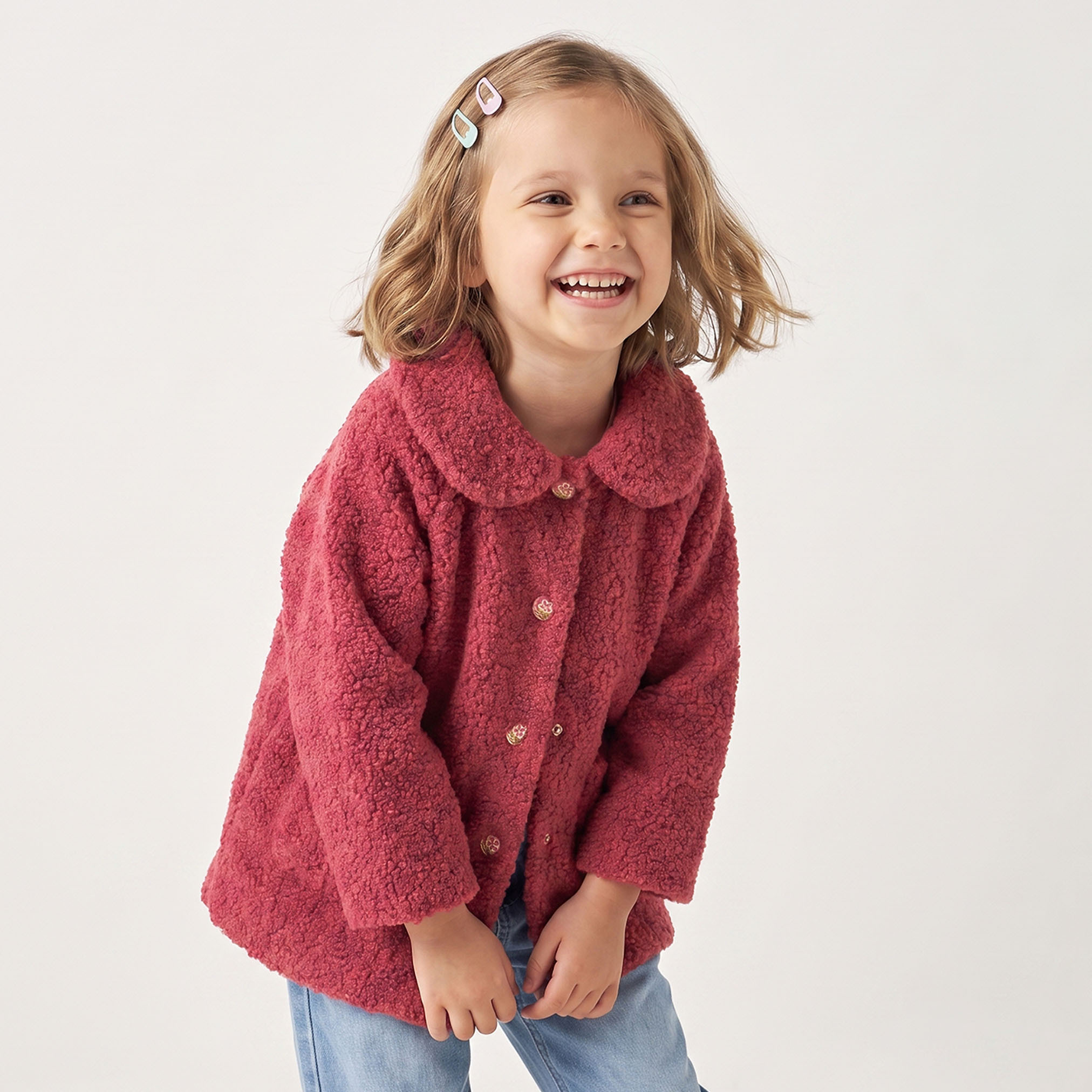جاكيت بورج بارز الملمس بياقة بيتر بان من إليجو-baby-girls-clothing-winterwear-jacketsandcoats-image-1