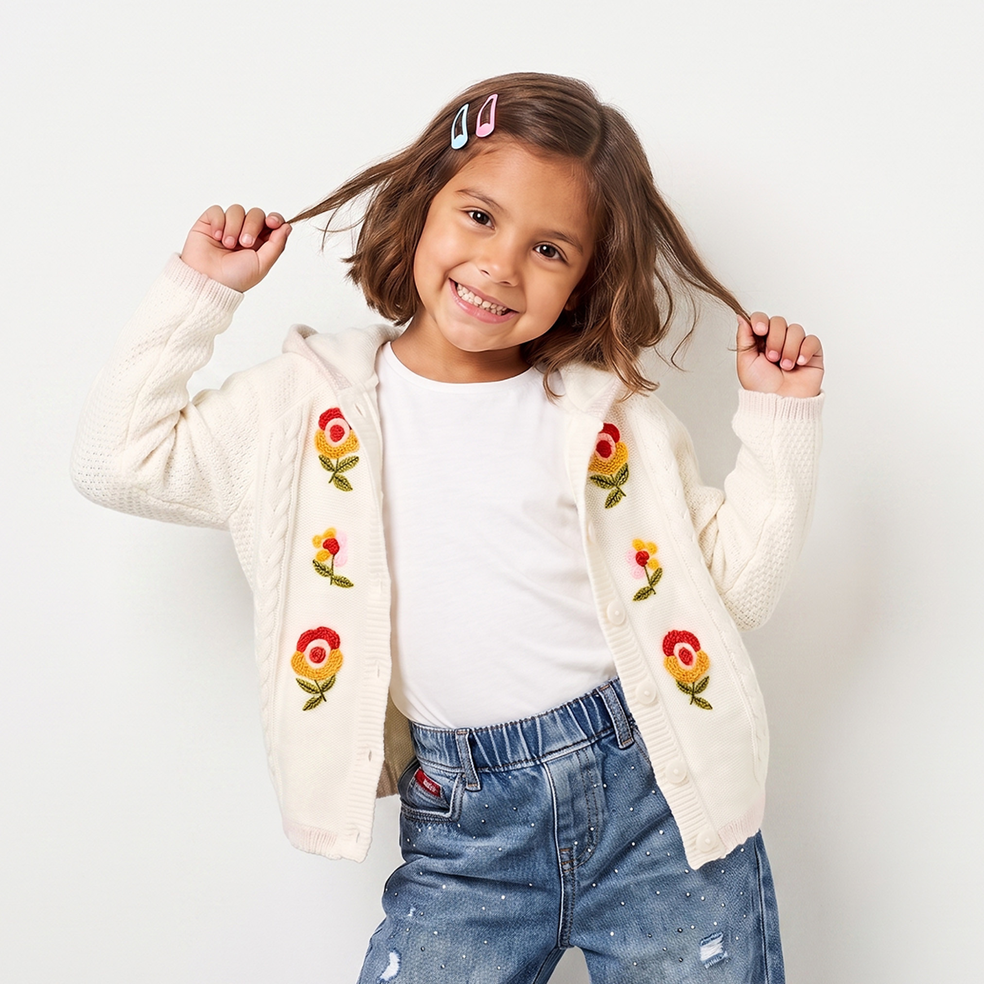 Eligo Floral Embroidered Cardigan with Long Sleeves-girls-clothing-jumpersandcardigans-image-1