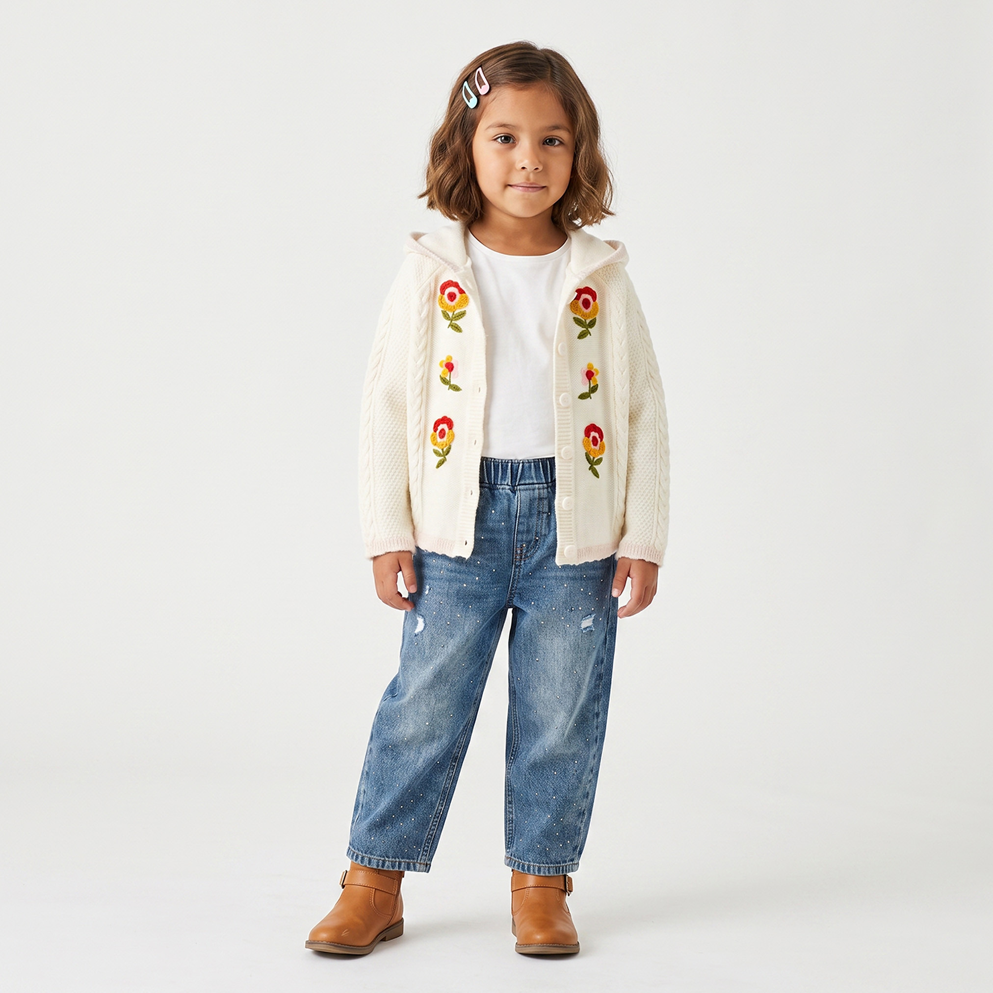 Eligo Floral Embroidered Cardigan with Long Sleeves-girls-clothing-jumpersandcardigans-image-2