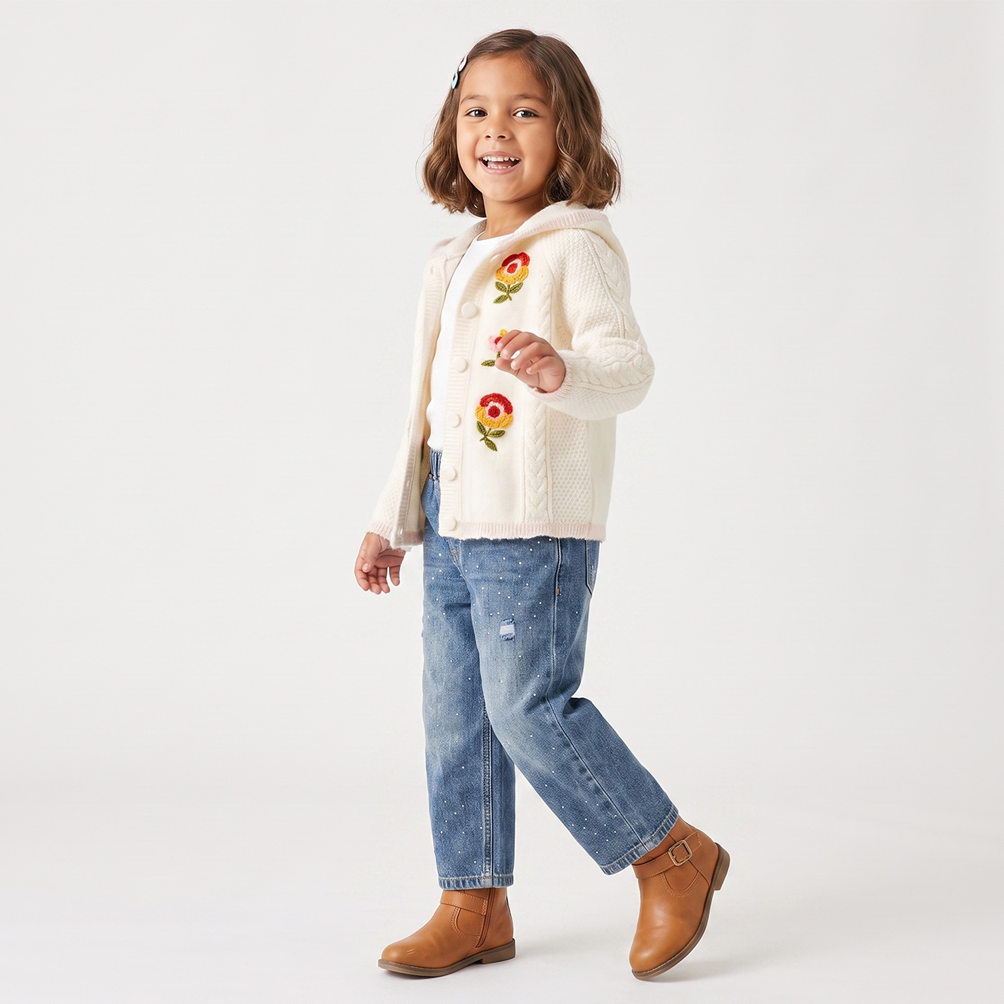 Eligo Floral Embroidered Cardigan with Long Sleeves-girls-clothing-jumpersandcardigans-image-5