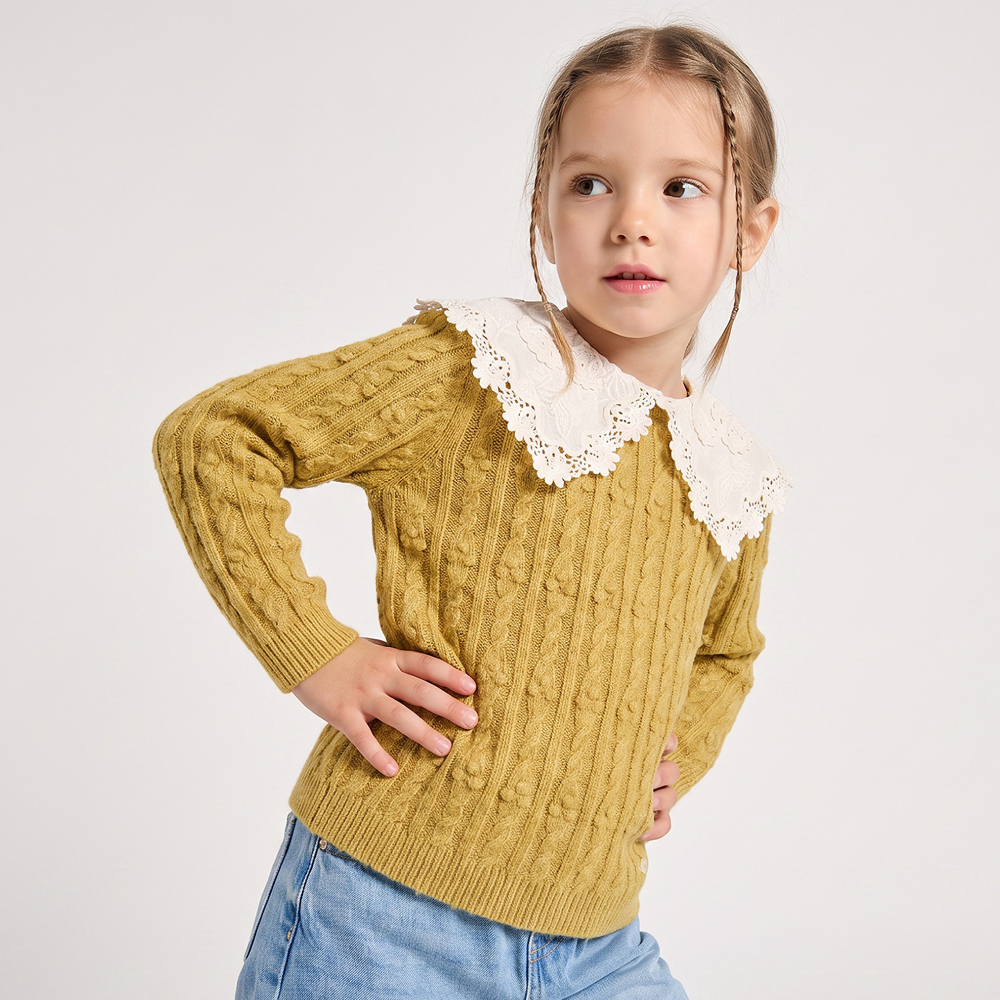 كنزة محبوكة كابل وأكمام طويلة من إليجو-girls-clothing-jumpersandcardigans-image-1