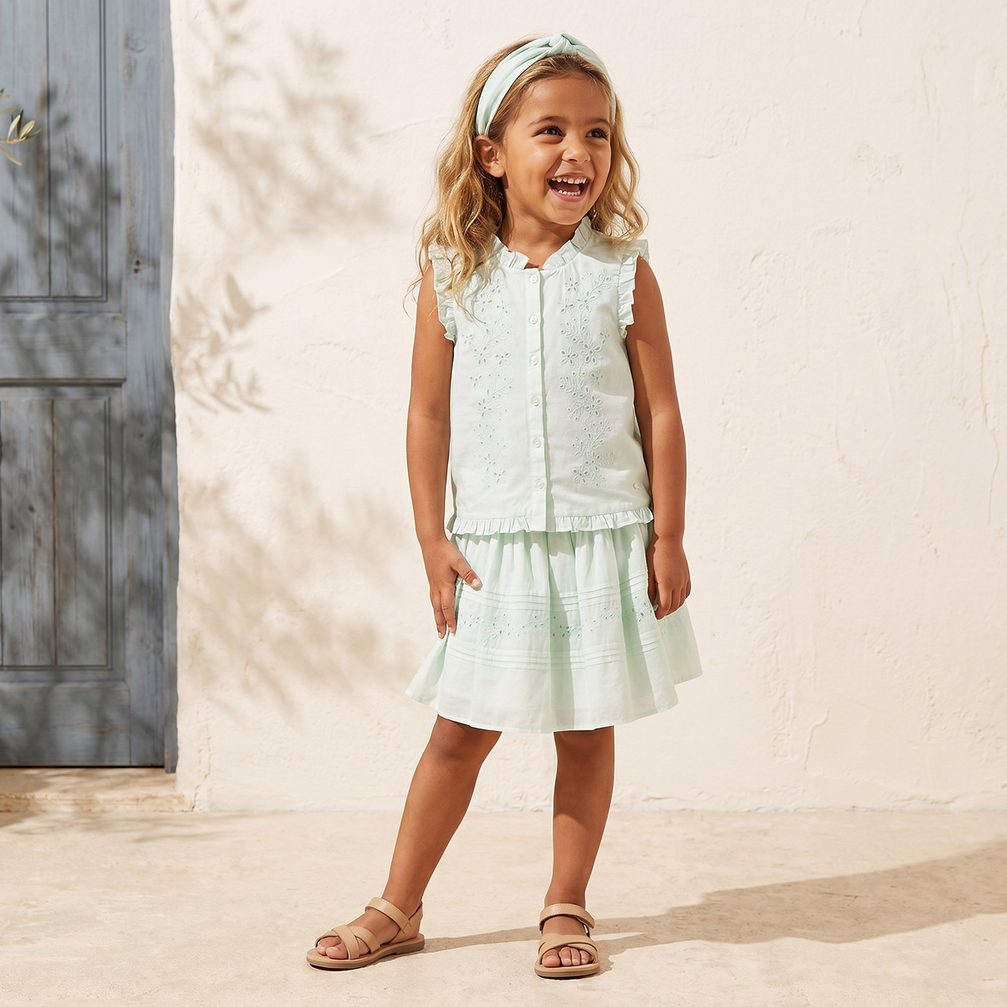 Eligo Mandarin Neck Sleeveless Top and Skirt Set with Schiffli Embroidery-baby-girls-clothing-setsandcoords-image-1