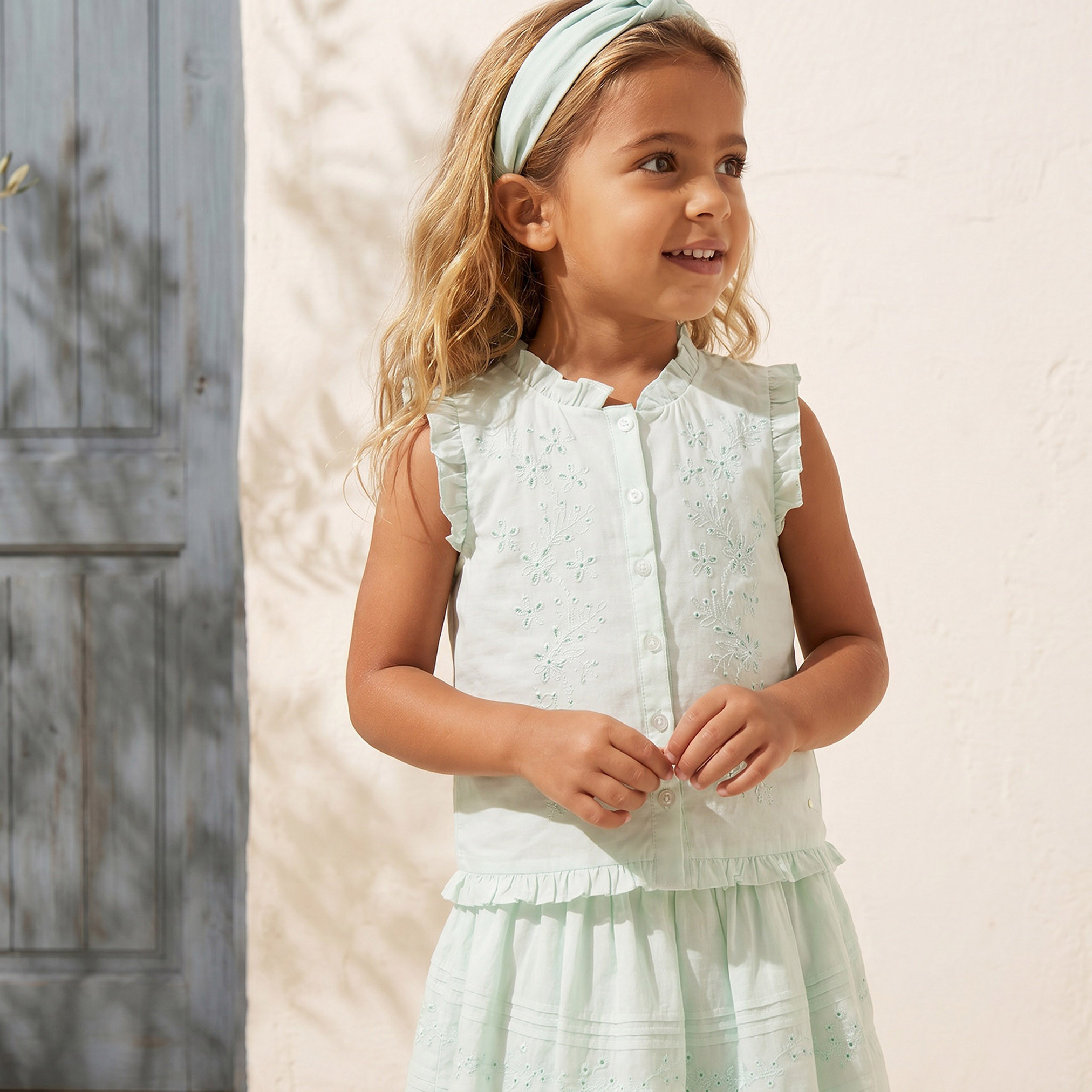 Eligo Mandarin Neck Sleeveless Top and Skirt Set with Schiffli Embroidery-baby-girls-clothing-setsandcoords-image-2