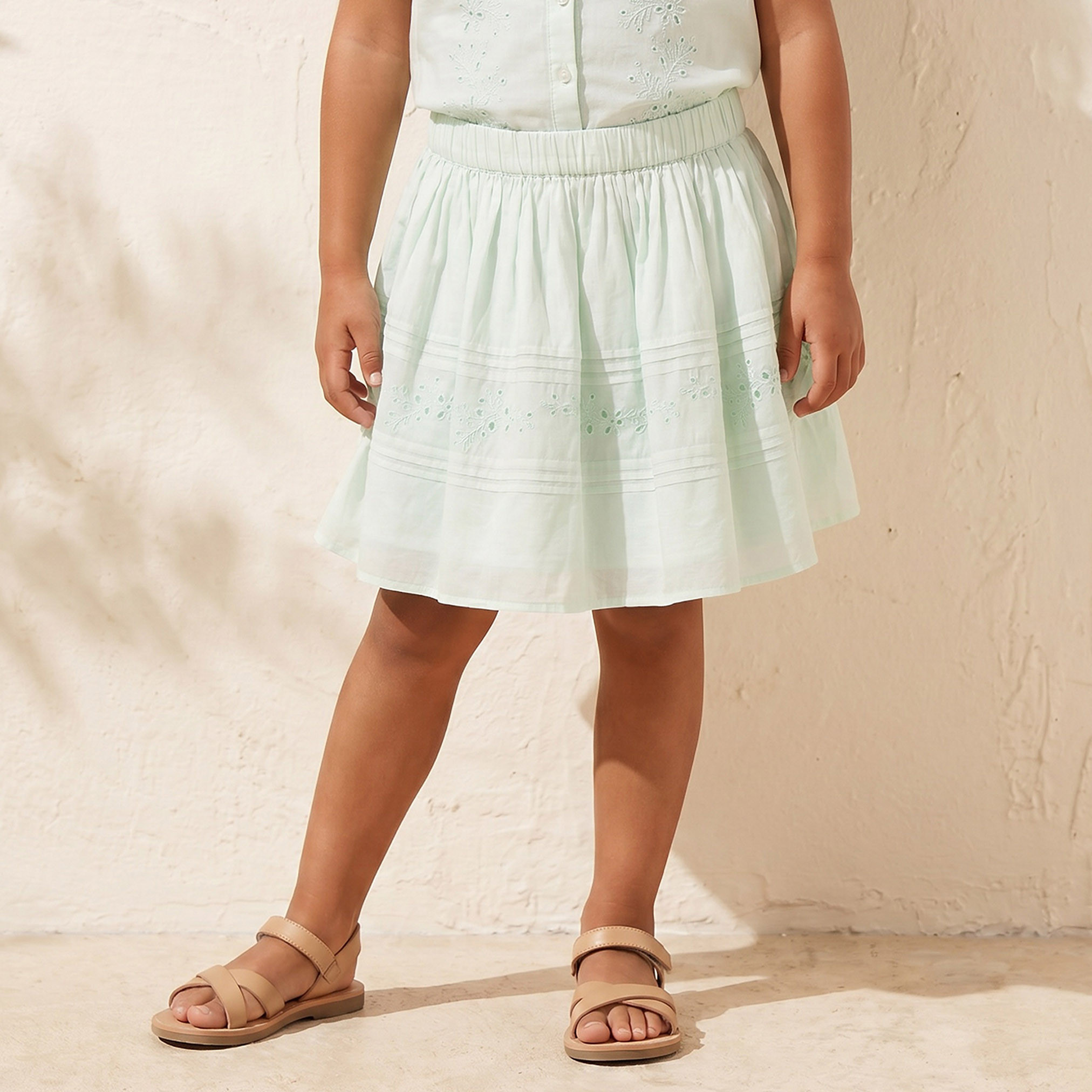 Eligo Mandarin Neck Sleeveless Top and Skirt Set with Schiffli Embroidery-baby-girls-clothing-setsandcoords-image-3