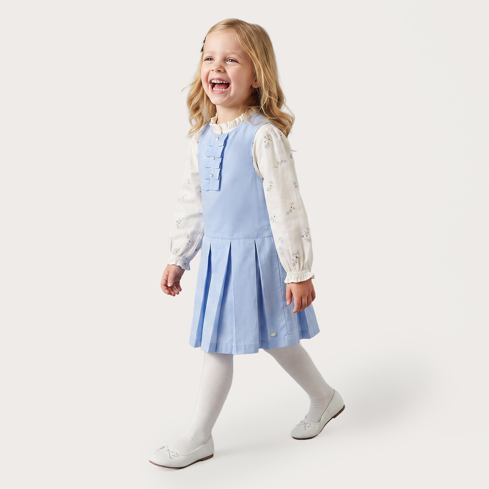 Round Neck Long Sleeves Top and Pinafore Set with Tights-girls-clothing-dressesandjumpsuits-image-1