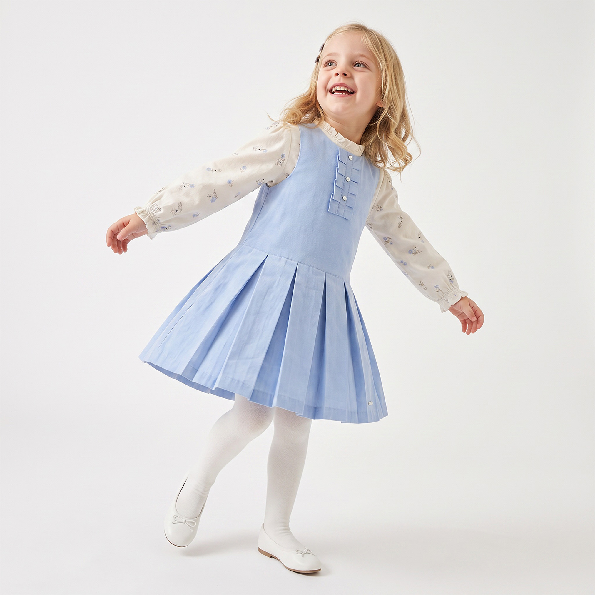 Round Neck Long Sleeves Top and Pinafore Set with Tights-girls-clothing-dressesandjumpsuits-image-2