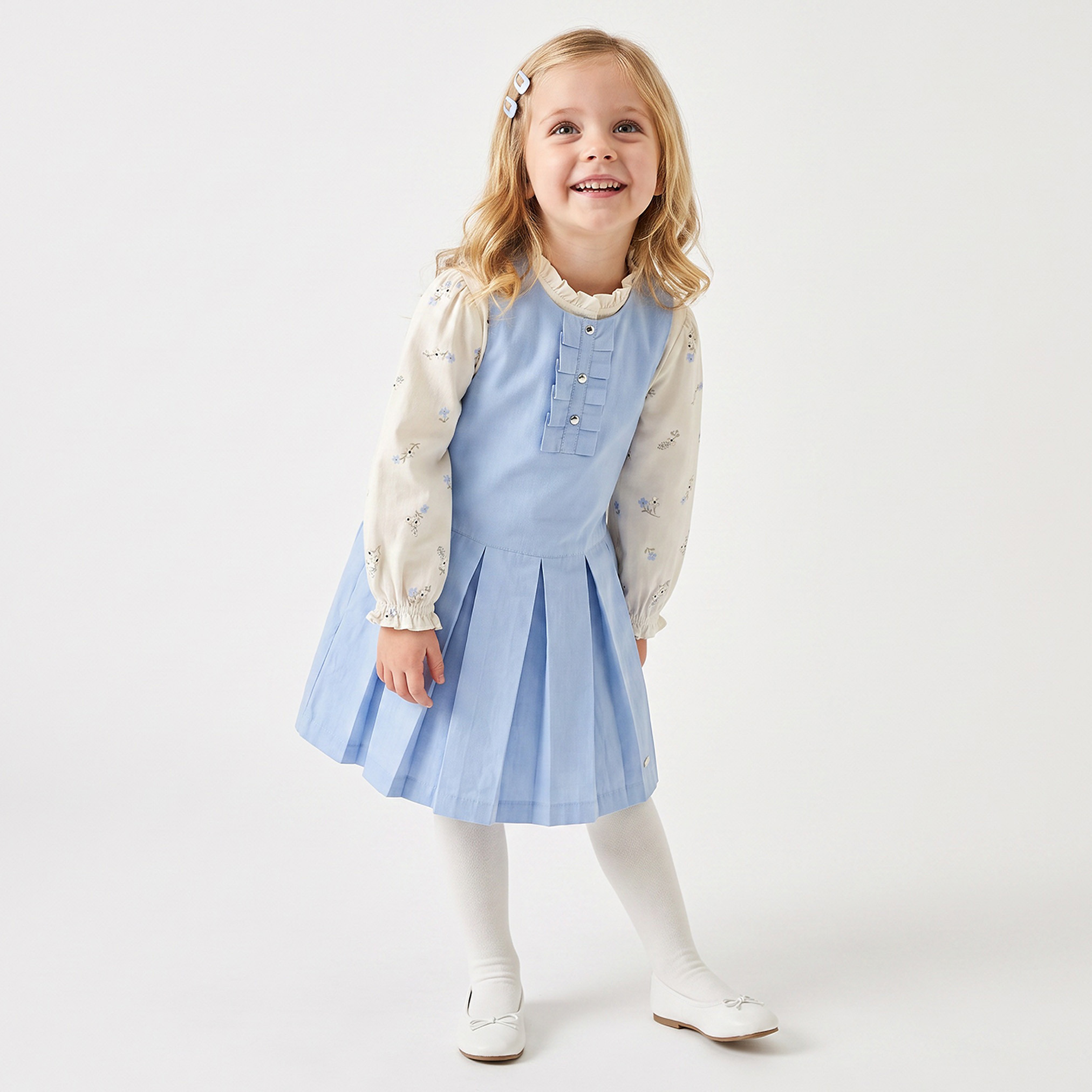 Round Neck Long Sleeves Top and Pinafore Set with Tights-girls-clothing-dressesandjumpsuits-image-5