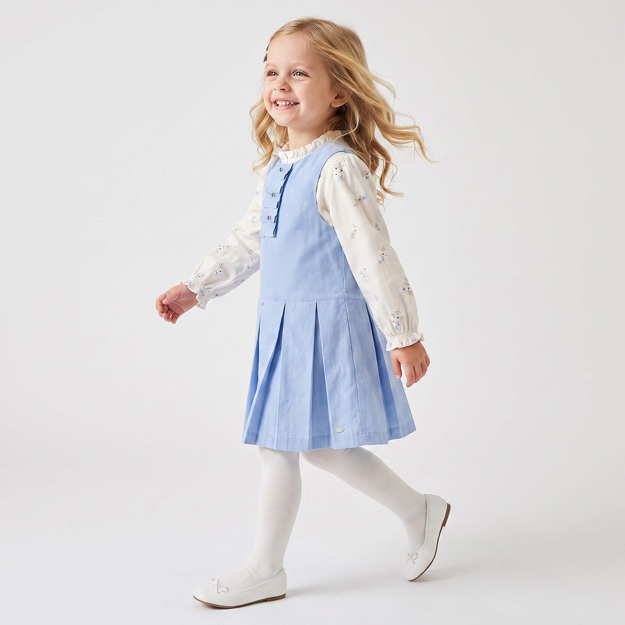 Round Neck Long Sleeves Top and Pinafore Set with Tights-girls-clothing-dressesandjumpsuits-image-6