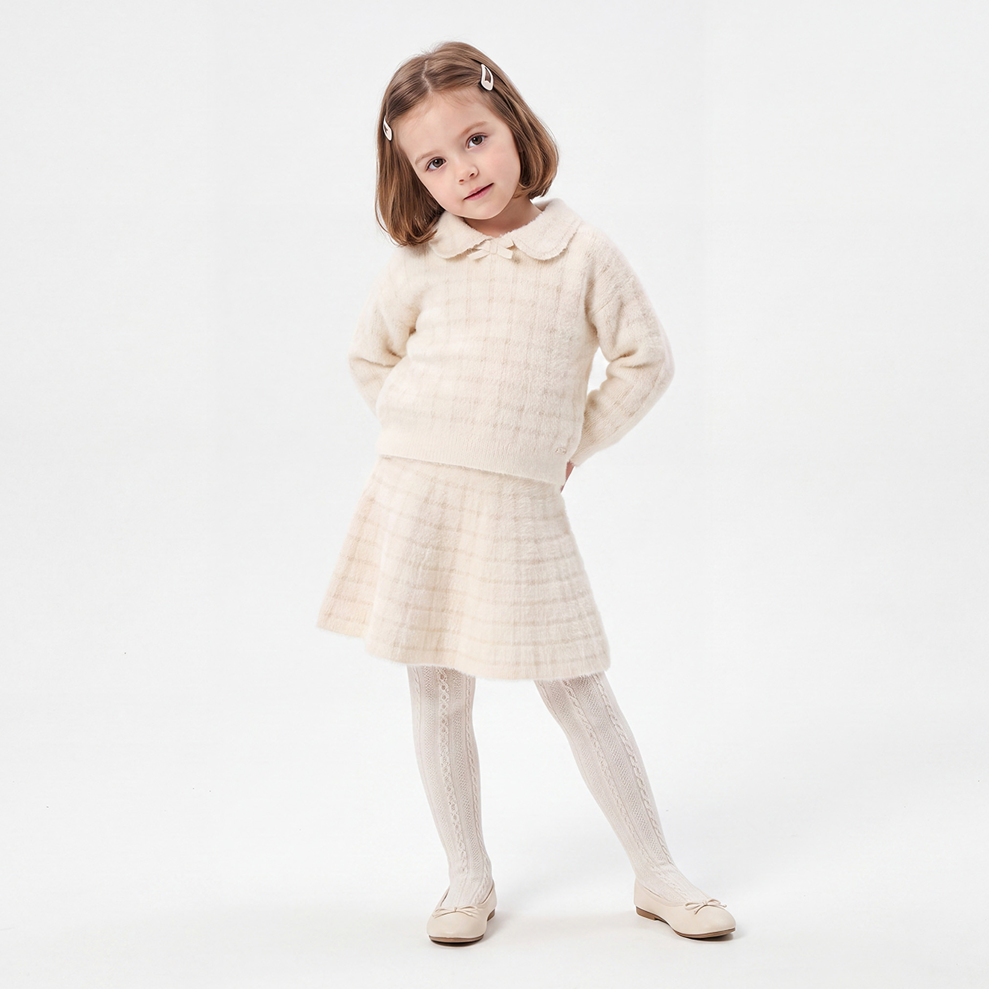 Eligo Collared Long Sleeves Top and Skirt Set with Tights-baby-girls-clothing-setsandcoords-image-1
