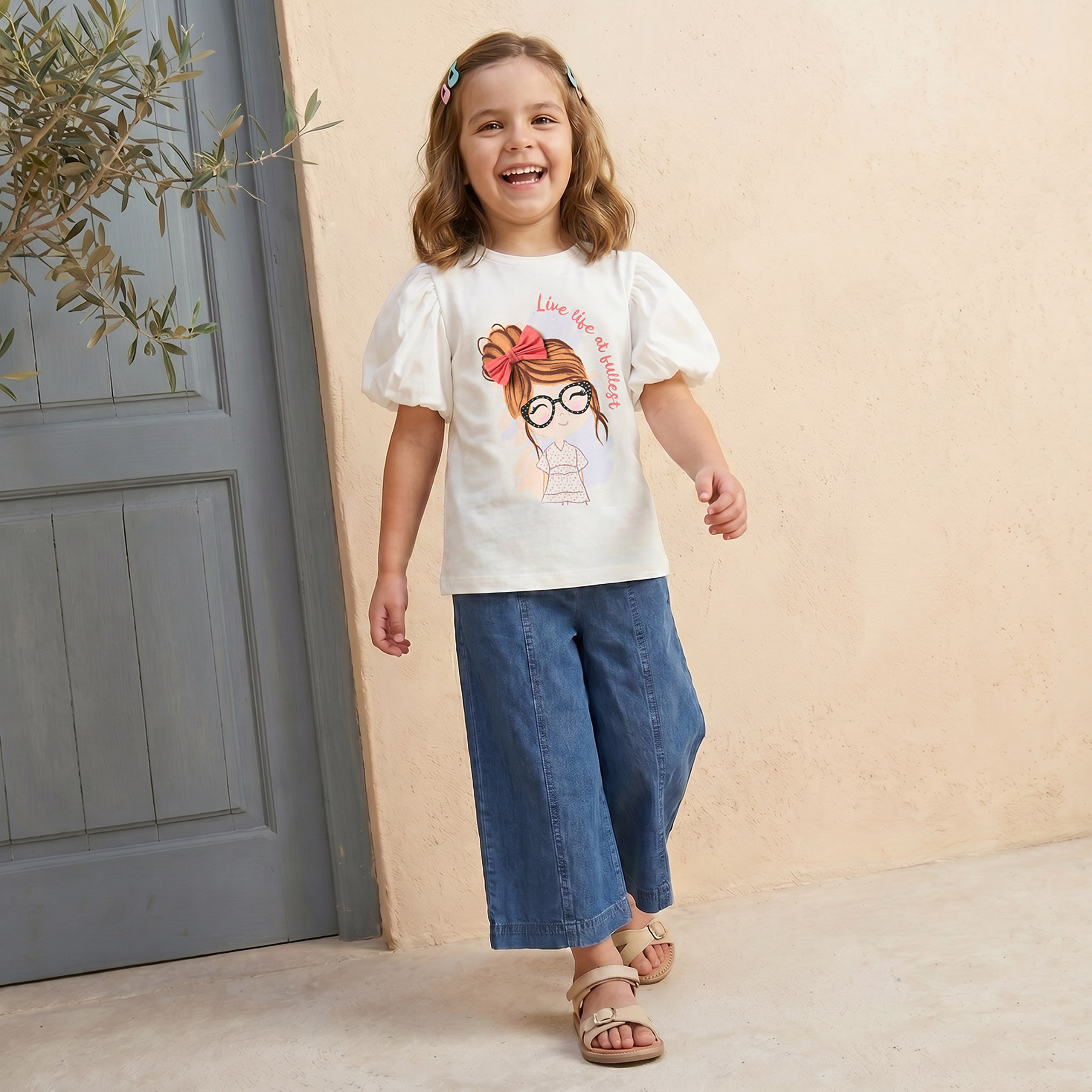 بلوزة برقبة مستديرة وأكمام قصيرة وطبعات جرافيك من لي كوبر-baby-girls-clothing-blousesandshirts-image-2