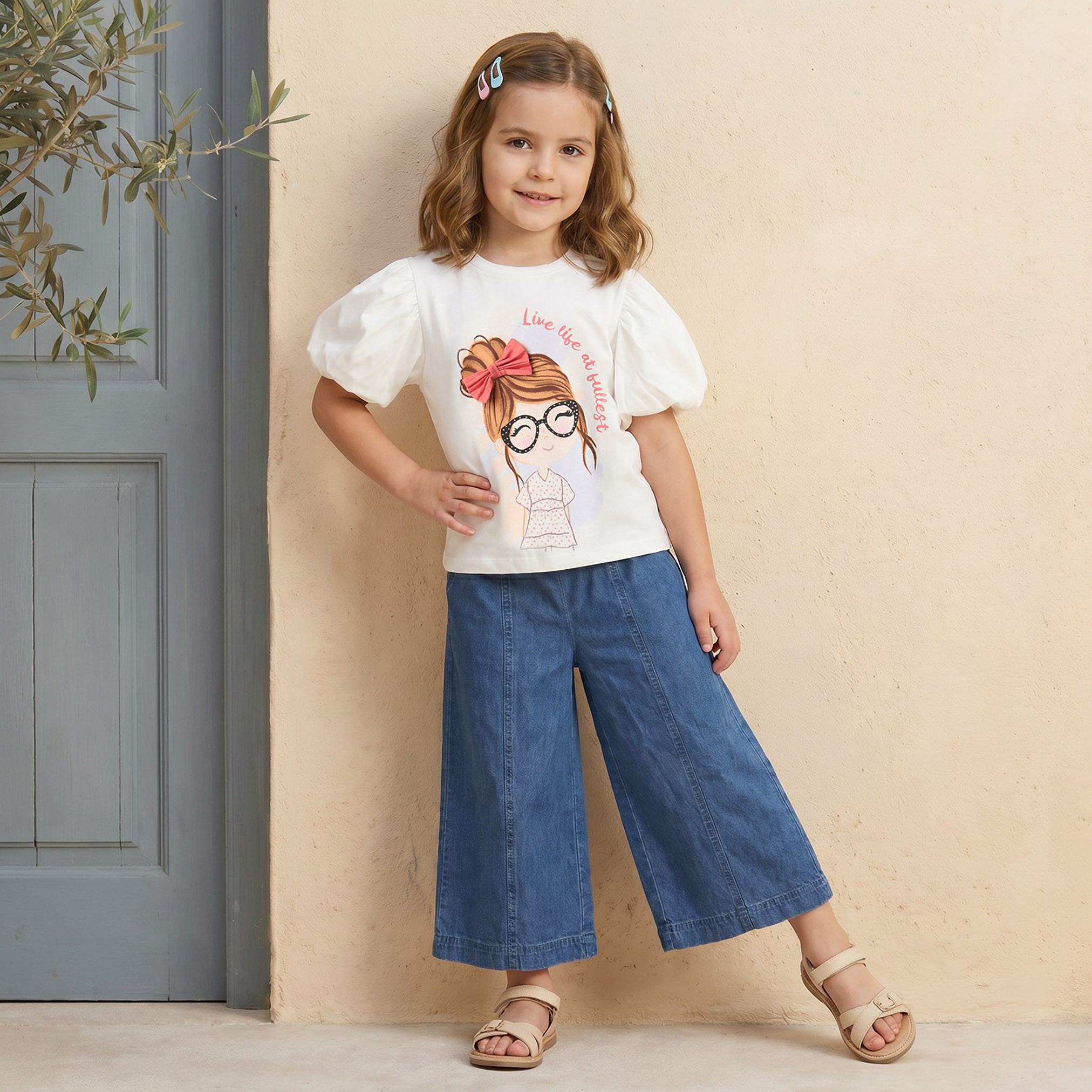 بلوزة برقبة مستديرة وأكمام قصيرة وطبعات جرافيك من لي كوبر-baby-girls-clothing-blousesandshirts-image-5