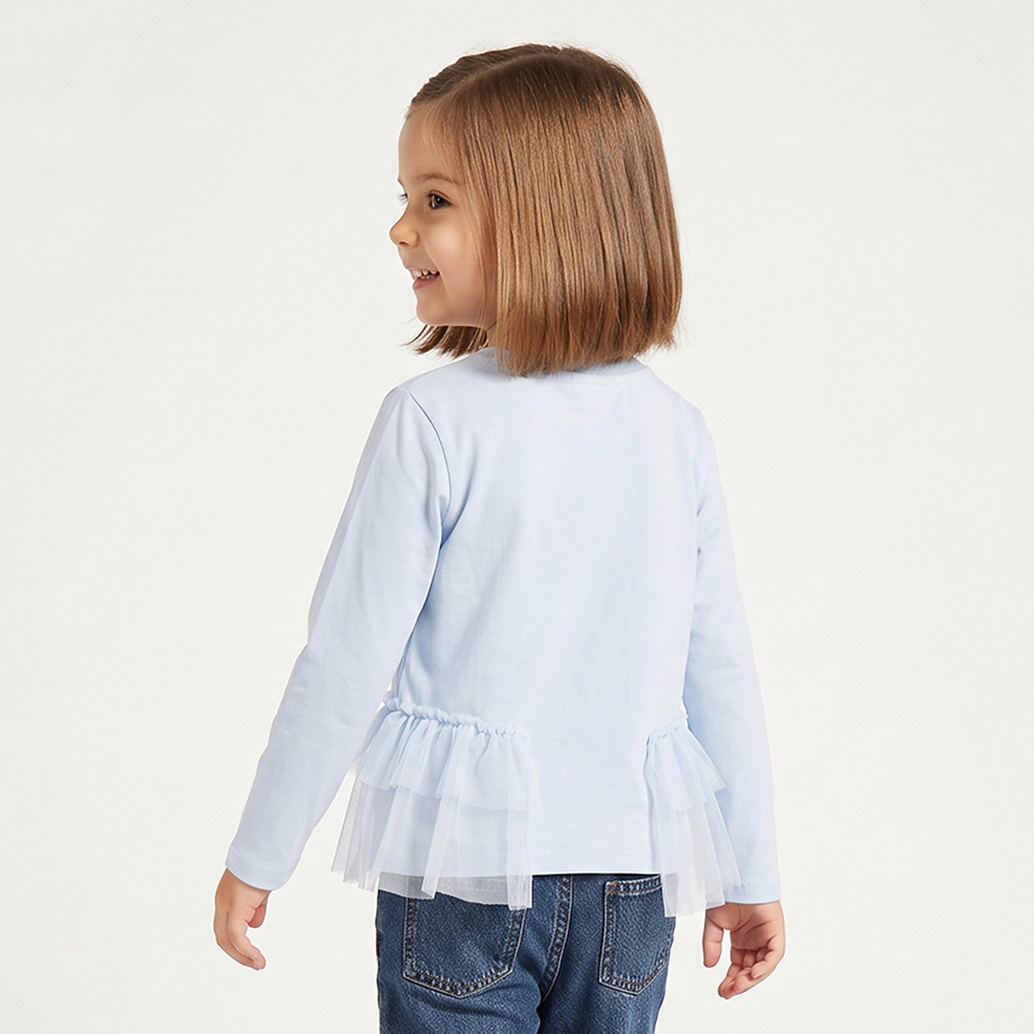 Lee Cooper Crew Neck Embroidered Peplum Top with Long Sleeves-girls-clothing-tshirts-image-3