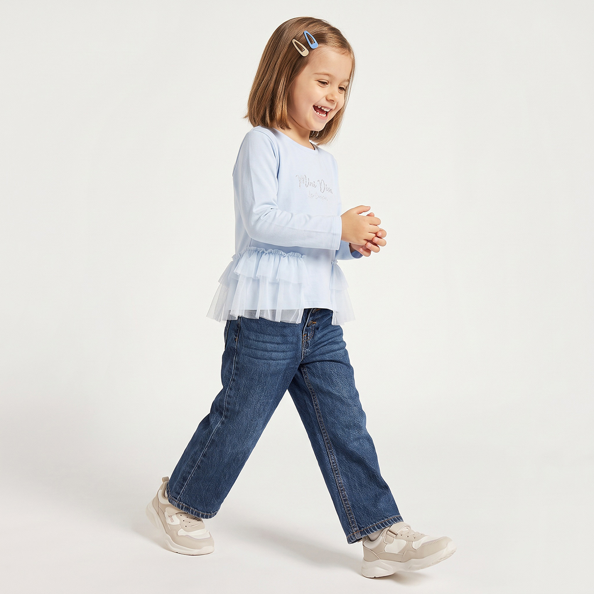Lee Cooper Crew Neck Embroidered Peplum Top with Long Sleeves-girls-clothing-tshirts-image-6