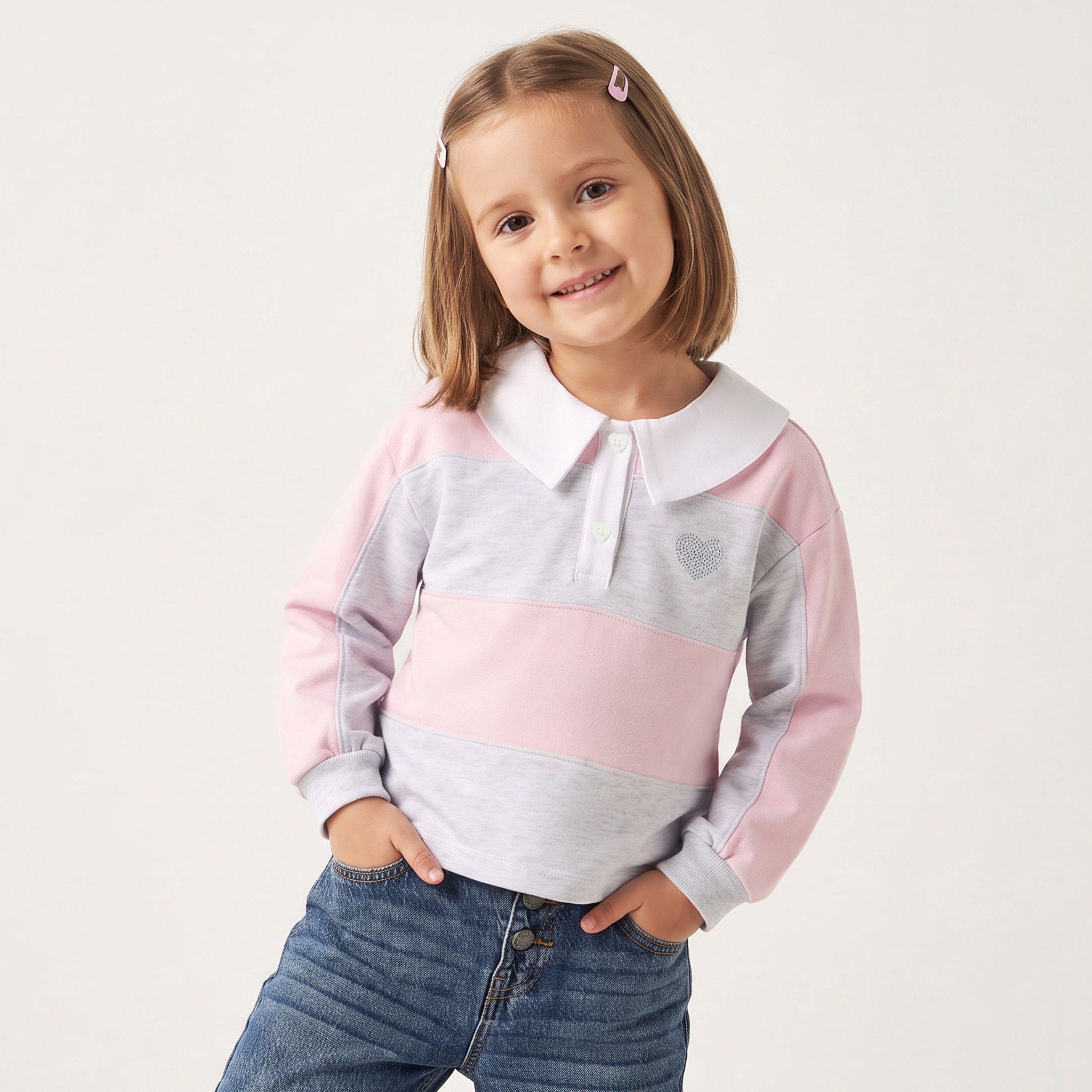 تيشيرت مخطّط بأكمام طويلة وياقة بيتر بان من لي كوبر-girls-clothing-tshirts-image-1