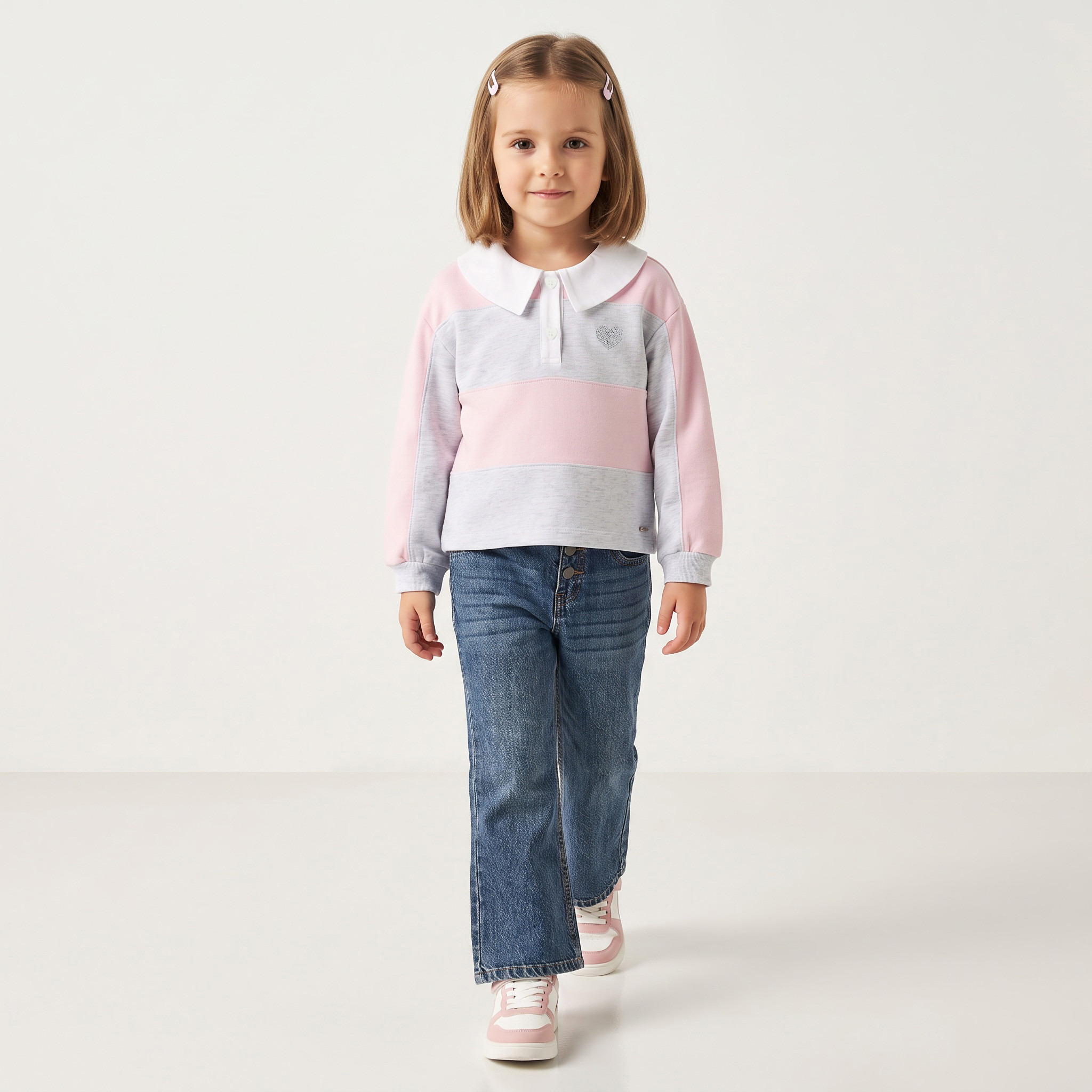 تيشيرت مخطّط بأكمام طويلة وياقة بيتر بان من لي كوبر-girls-clothing-tshirts-image-2