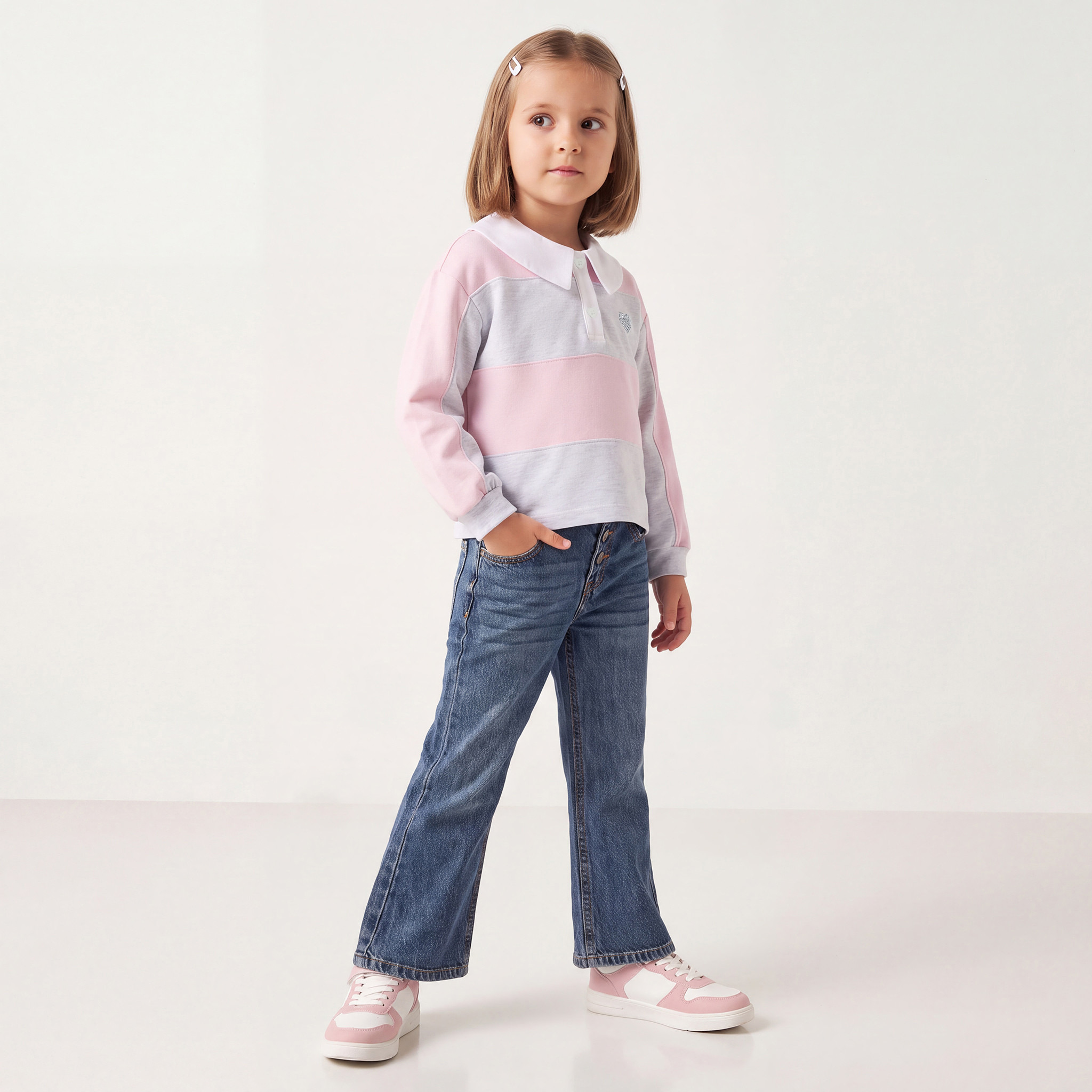 تيشيرت مخطّط بأكمام طويلة وياقة بيتر بان من لي كوبر-girls-clothing-tshirts-image-5