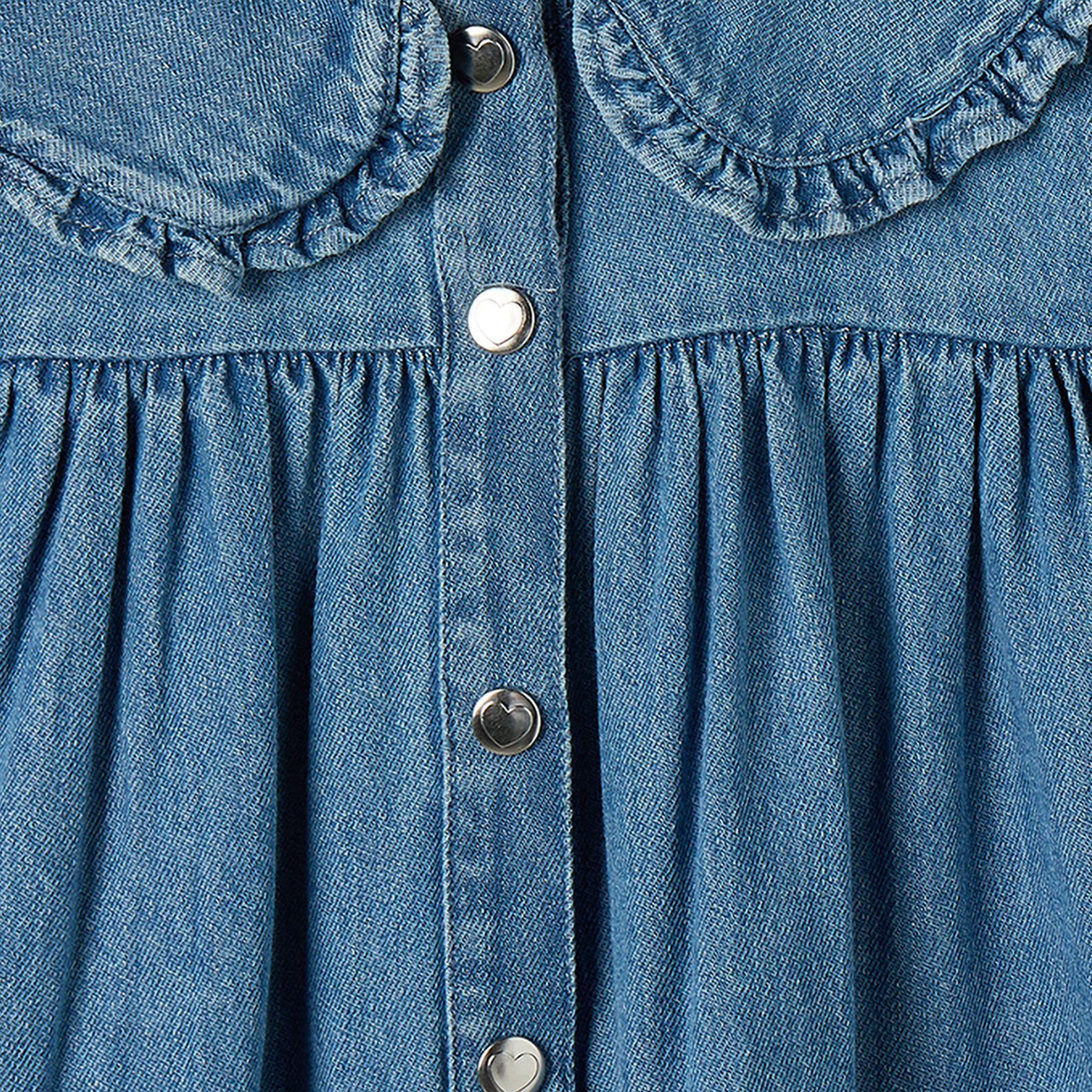 Lee Cooper Peter Pan Collar Short Sleeves Knee Length Denim Dress with Heart Pockets-girls-clothing-dressesandjumpsuits-image-3