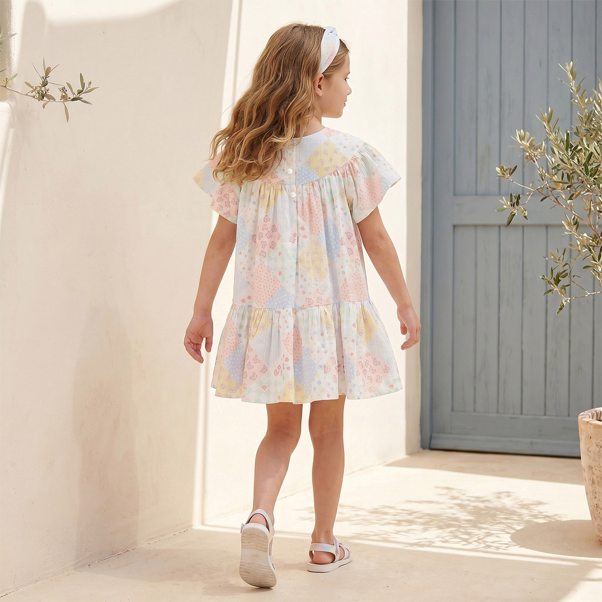 Lee Cooper Round Neck Short Sleeves Knee Length Dress with Patchwork Print-girls-clothing-dressesandjumpsuits-image-2