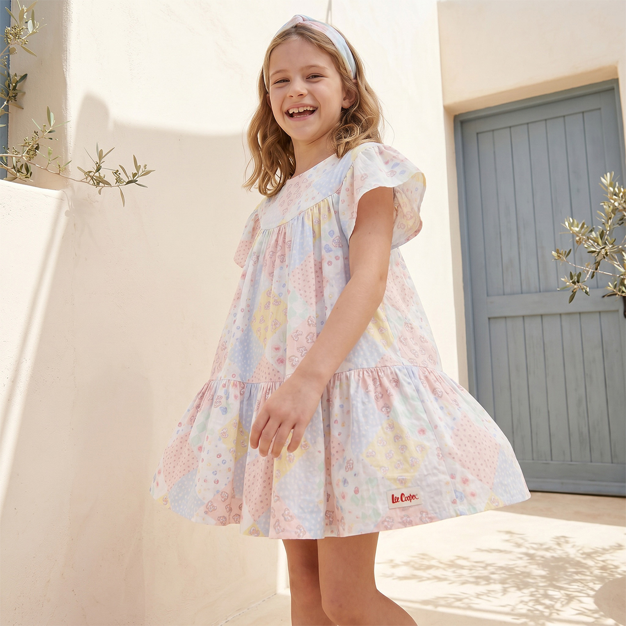 Lee Cooper Round Neck Short Sleeves Knee Length Dress with Patchwork Print-girls-clothing-dressesandjumpsuits-image-5