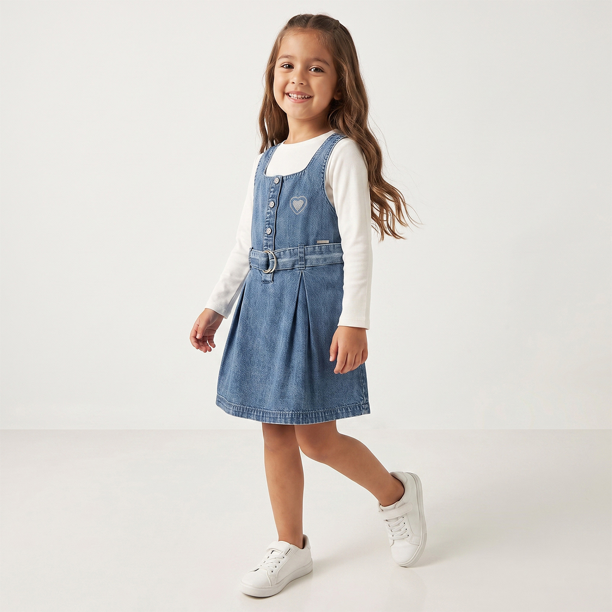 فستان بينافور جينز بياقة مربعة وبدون أكمام بطول الركبة مع تيشيرت من لي كوبر-girls-clothing-dressesandjumpsuits-image-1