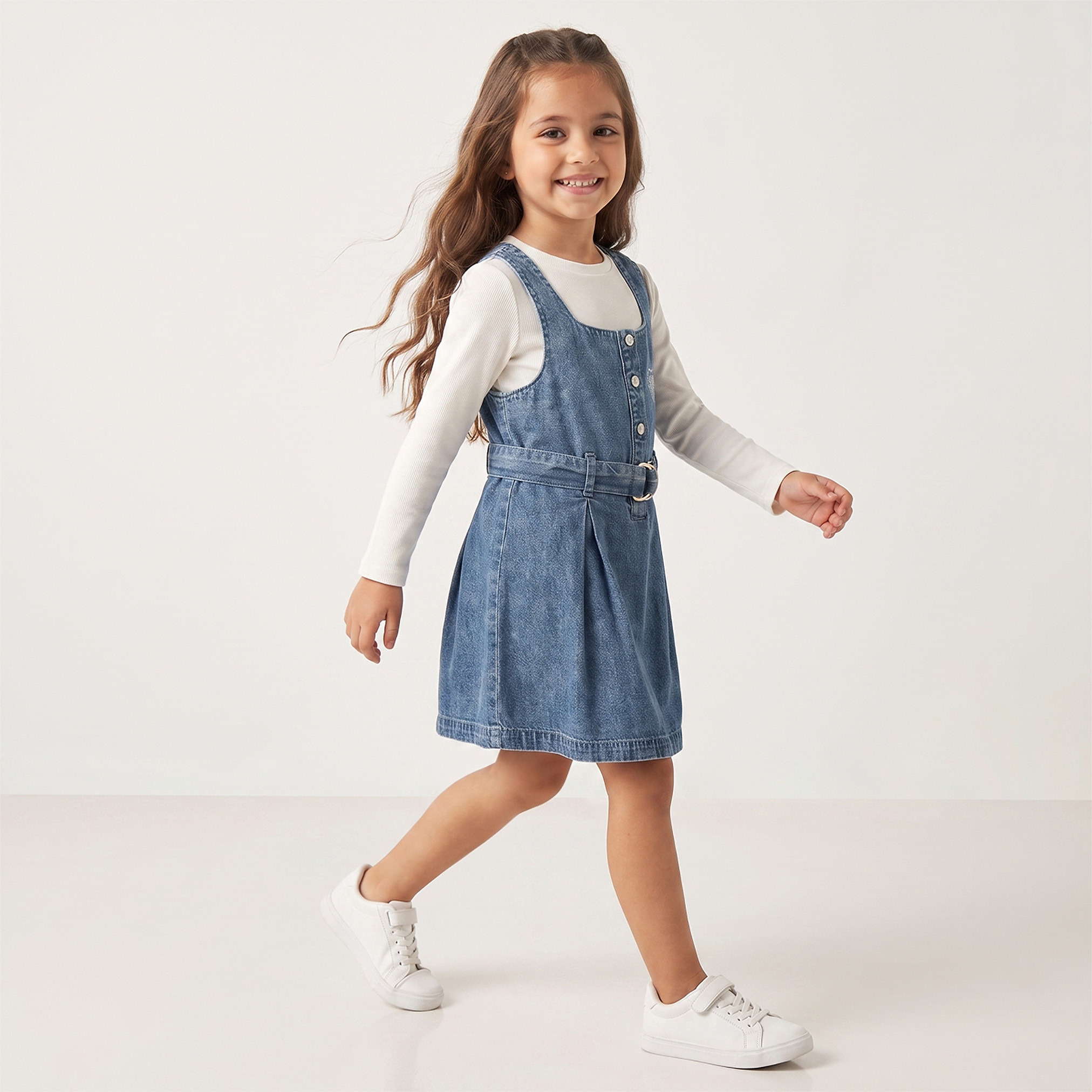 فستان بينافور جينز بياقة مربعة وبدون أكمام بطول الركبة مع تيشيرت من لي كوبر-girls-clothing-dressesandjumpsuits-image-4