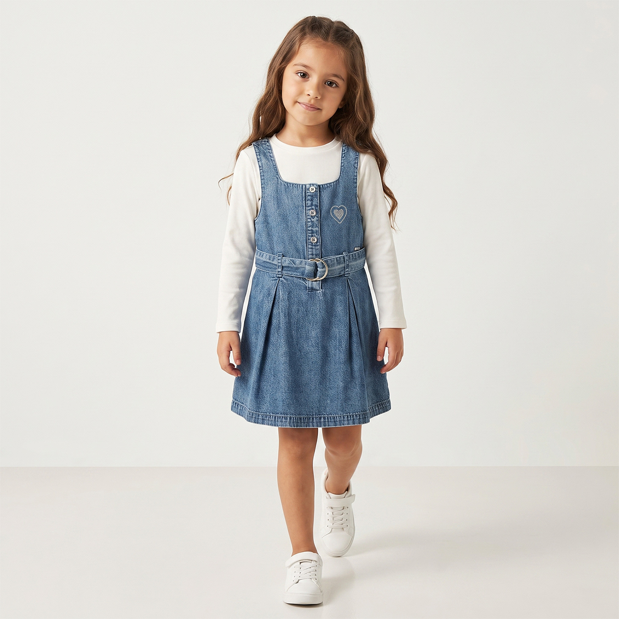 فستان بينافور جينز بياقة مربعة وبدون أكمام بطول الركبة مع تيشيرت من لي كوبر-girls-clothing-dressesandjumpsuits-image-5