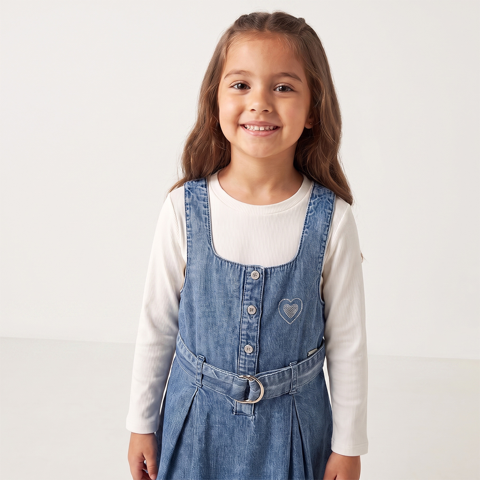 فستان بينافور جينز بياقة مربعة وبدون أكمام بطول الركبة مع تيشيرت من لي كوبر-girls-clothing-dressesandjumpsuits-image-6