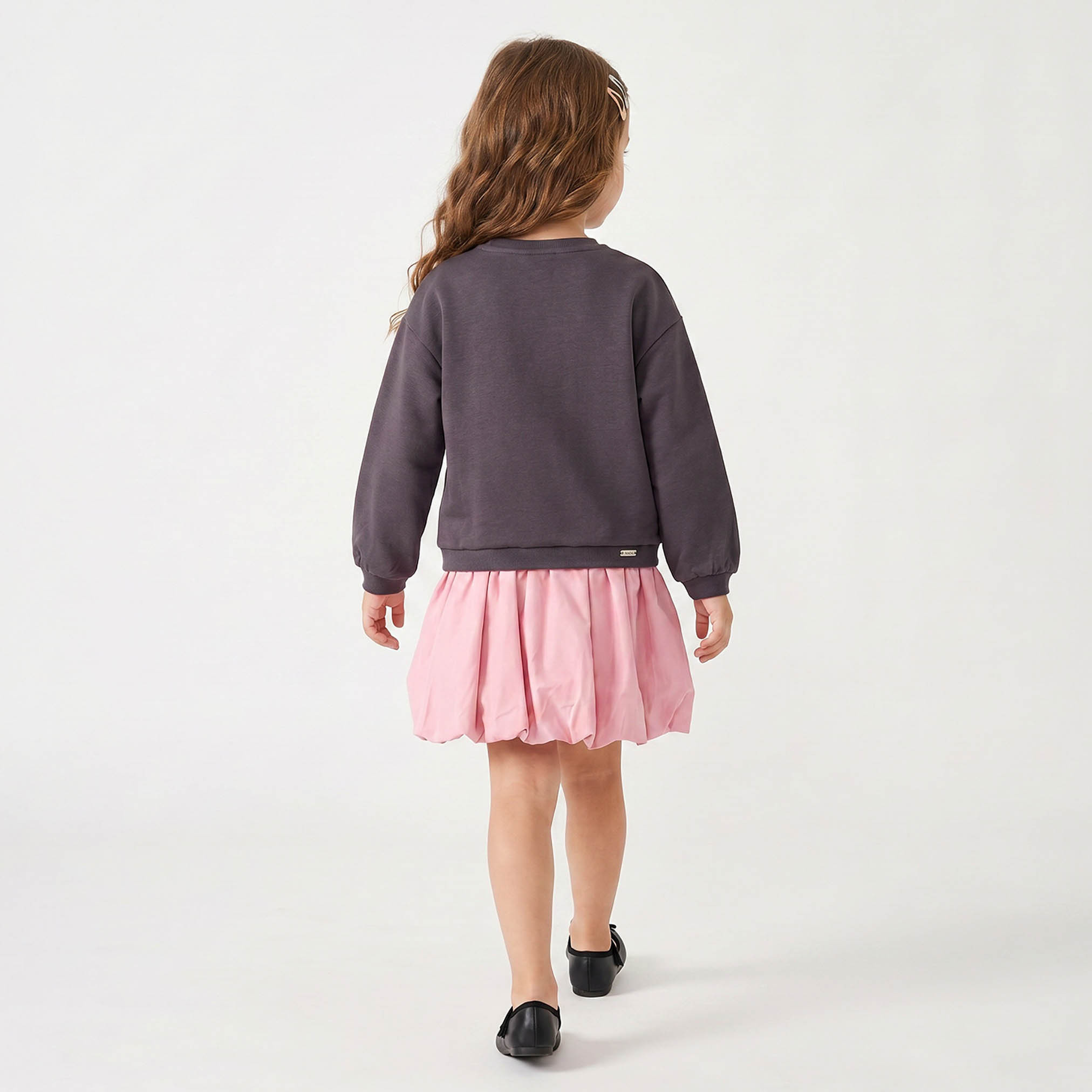 فستان سويت شيرت بياقة مستديرة وأكمام طويلة بطول الركبة مع تطريز من لي كوبر-girls-clothing-dressesandjumpsuits-image-2