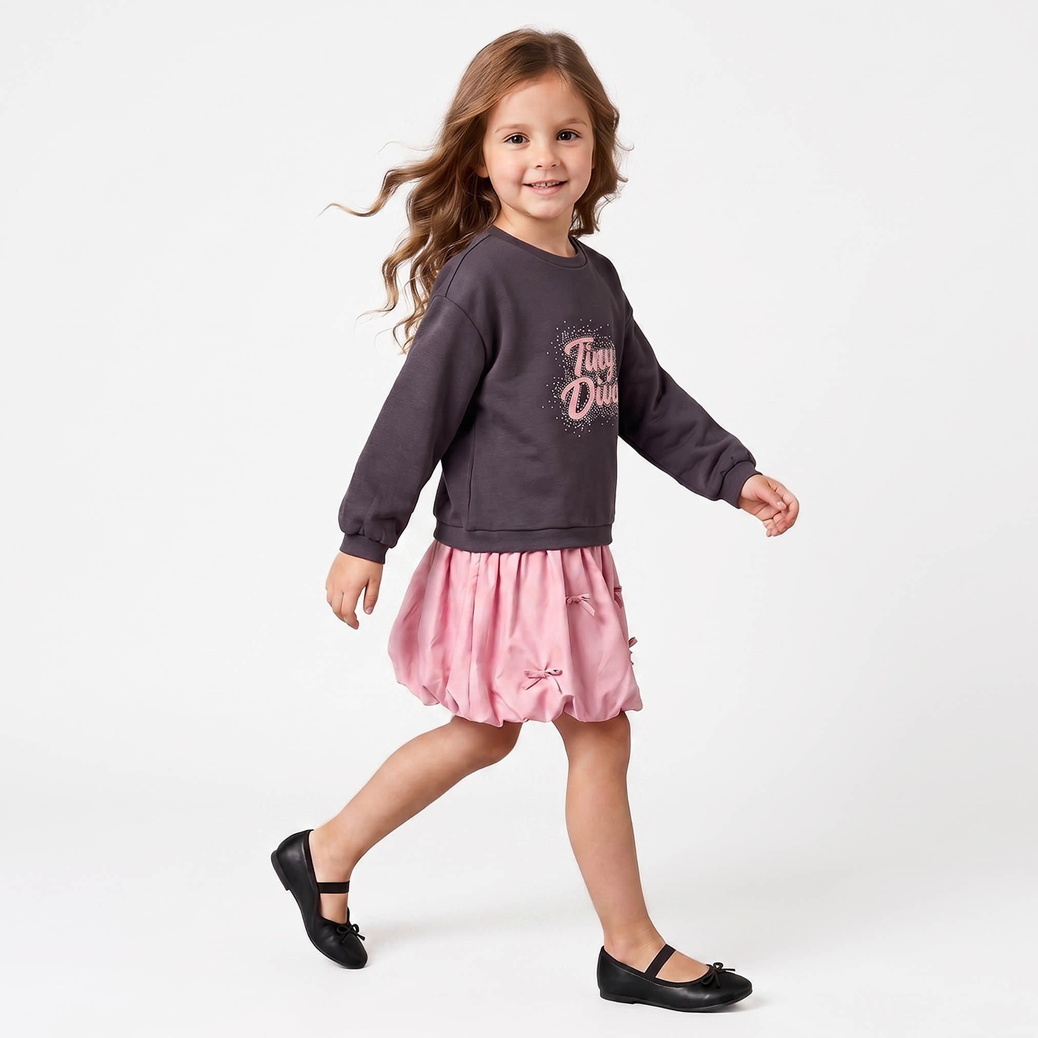 فستان سويت شيرت بياقة مستديرة وأكمام طويلة بطول الركبة مع تطريز من لي كوبر-girls-clothing-dressesandjumpsuits-image-4