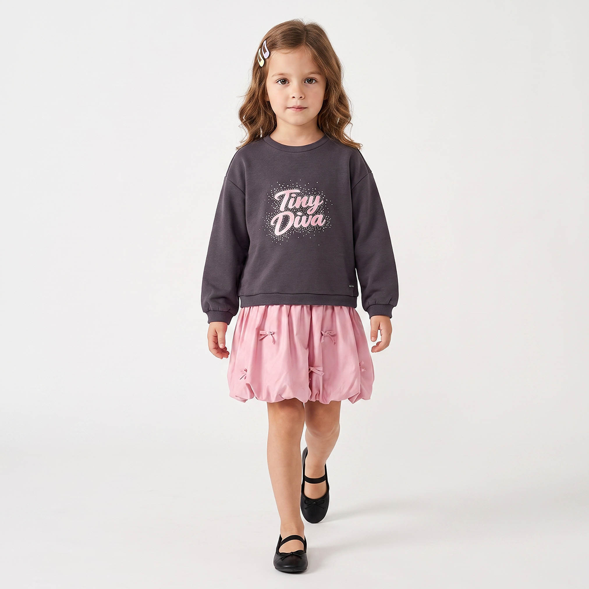فستان سويت شيرت بياقة مستديرة وأكمام طويلة بطول الركبة مع تطريز من لي كوبر-girls-clothing-dressesandjumpsuits-image-5