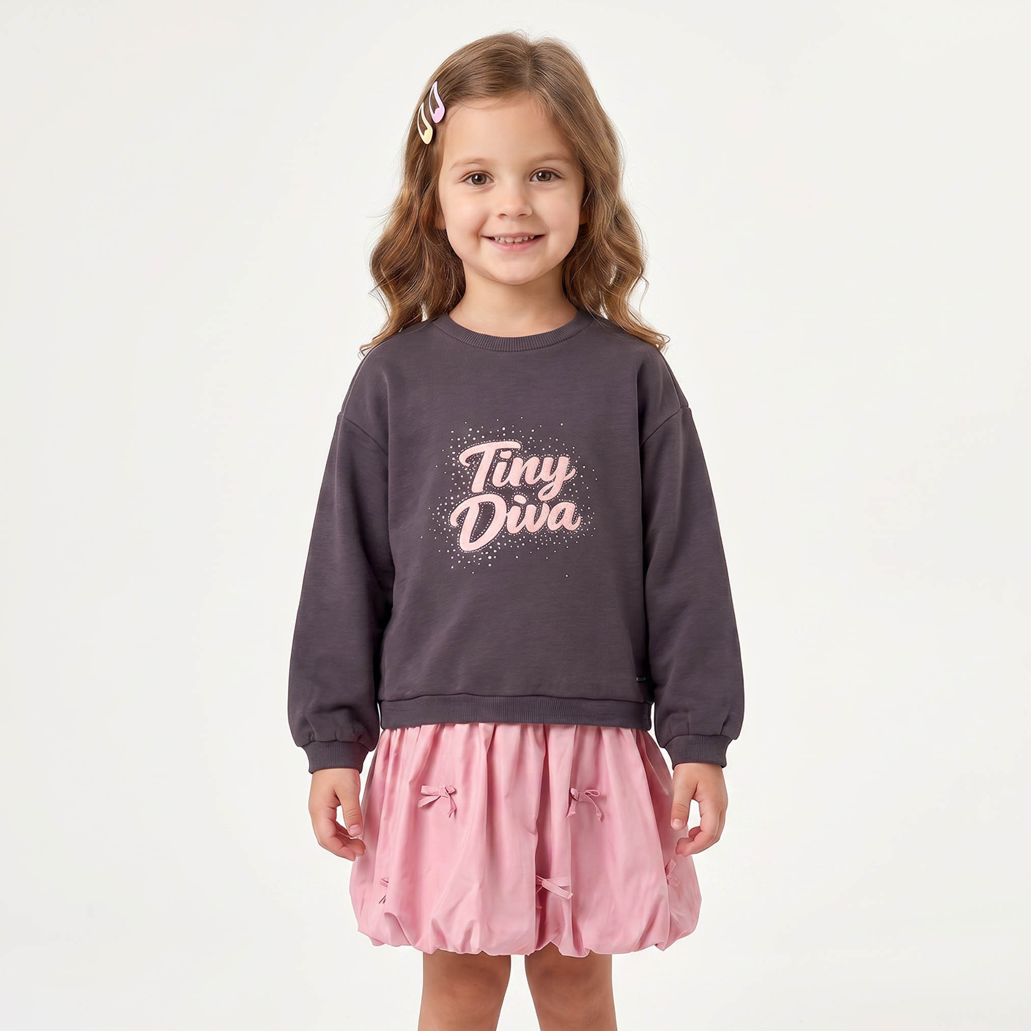 فستان سويت شيرت بياقة مستديرة وأكمام طويلة بطول الركبة مع تطريز من لي كوبر-girls-clothing-dressesandjumpsuits-image-6