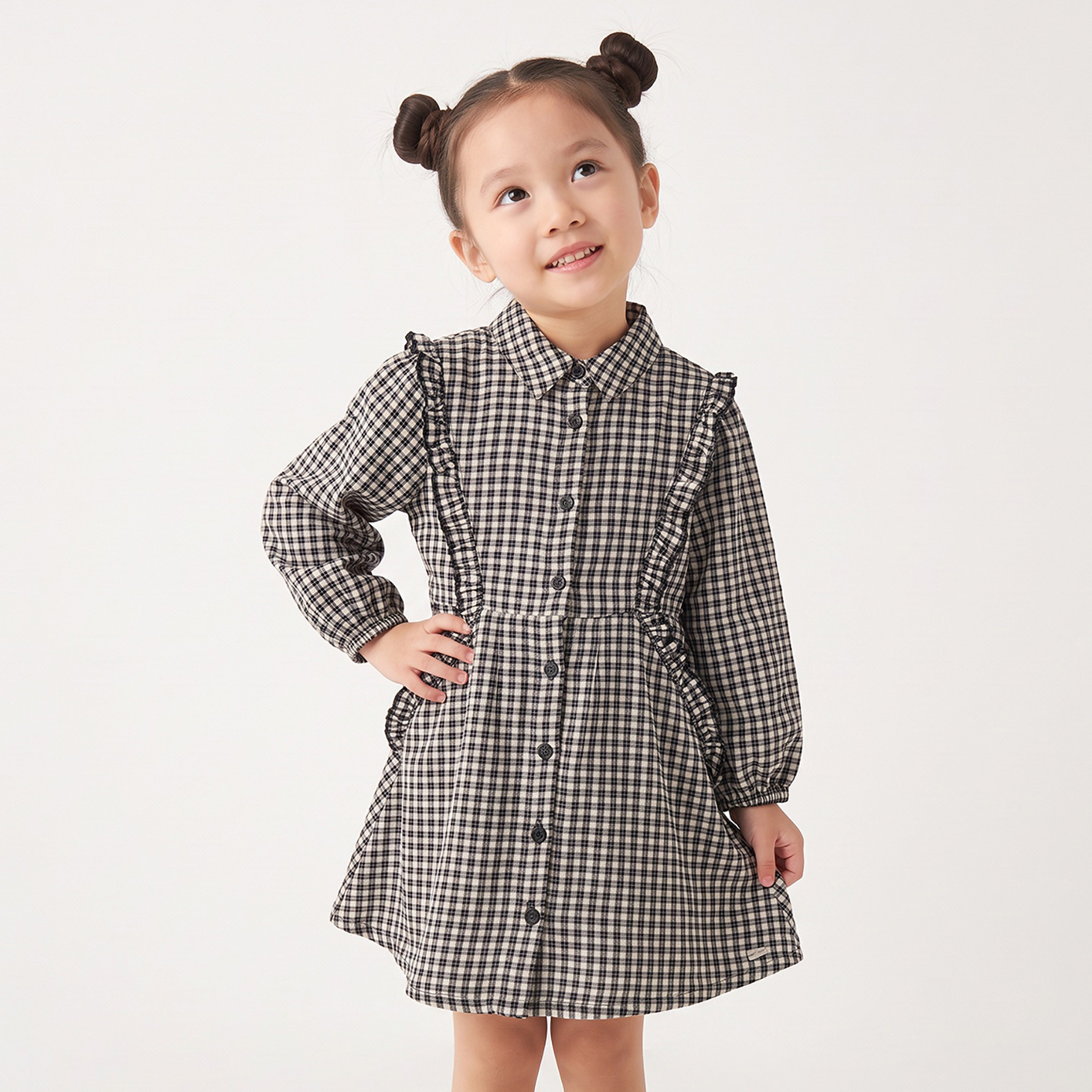 Lee Cooper Collared Long Sleeves Knee Length Shirt Dress with Checks-girls-clothing-dressesandjumpsuits-image-2