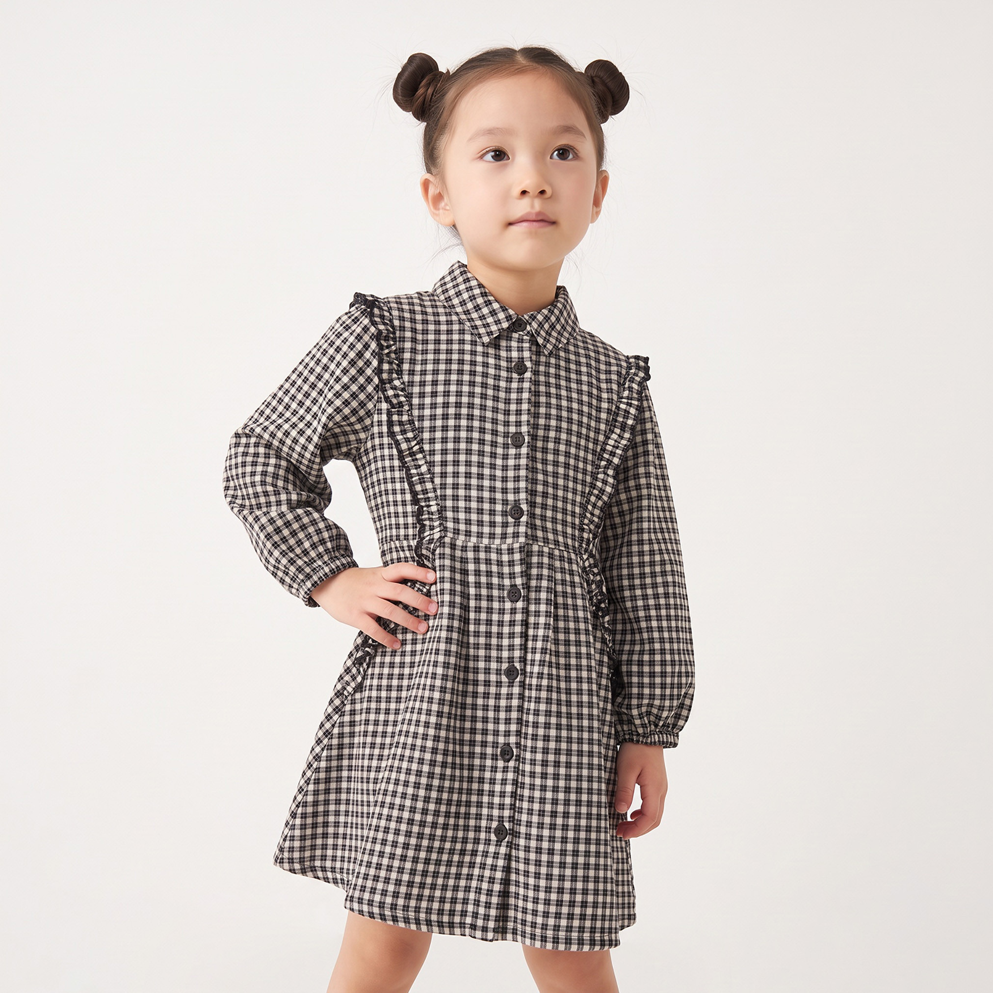 Lee Cooper Collared Long Sleeves Knee Length Shirt Dress with Checks-girls-clothing-dressesandjumpsuits-image-4