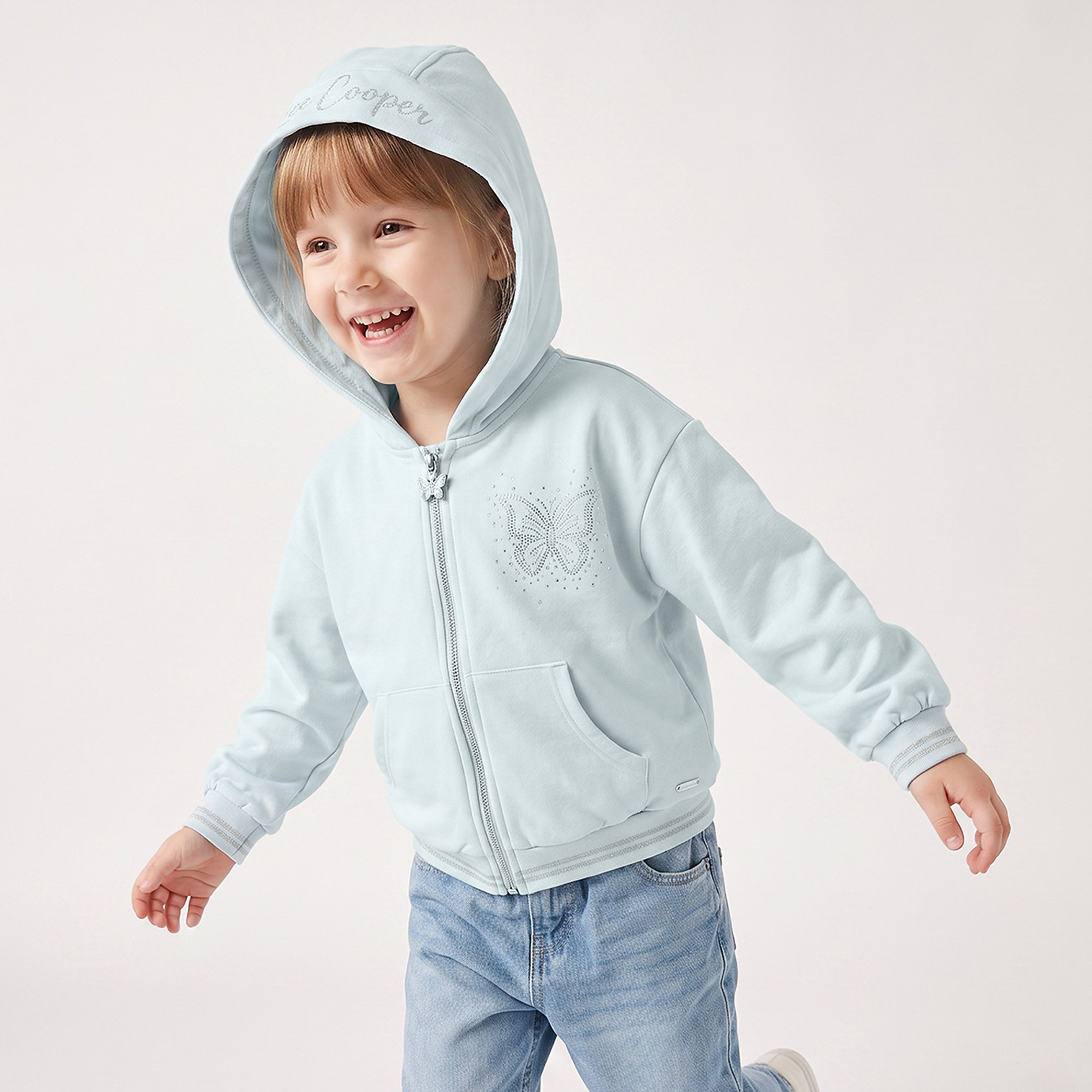 Lee Cooper Embroidered Hoodie with Long Sleeves-girls-clothing-winterwear-jacketsandcoats-image-1