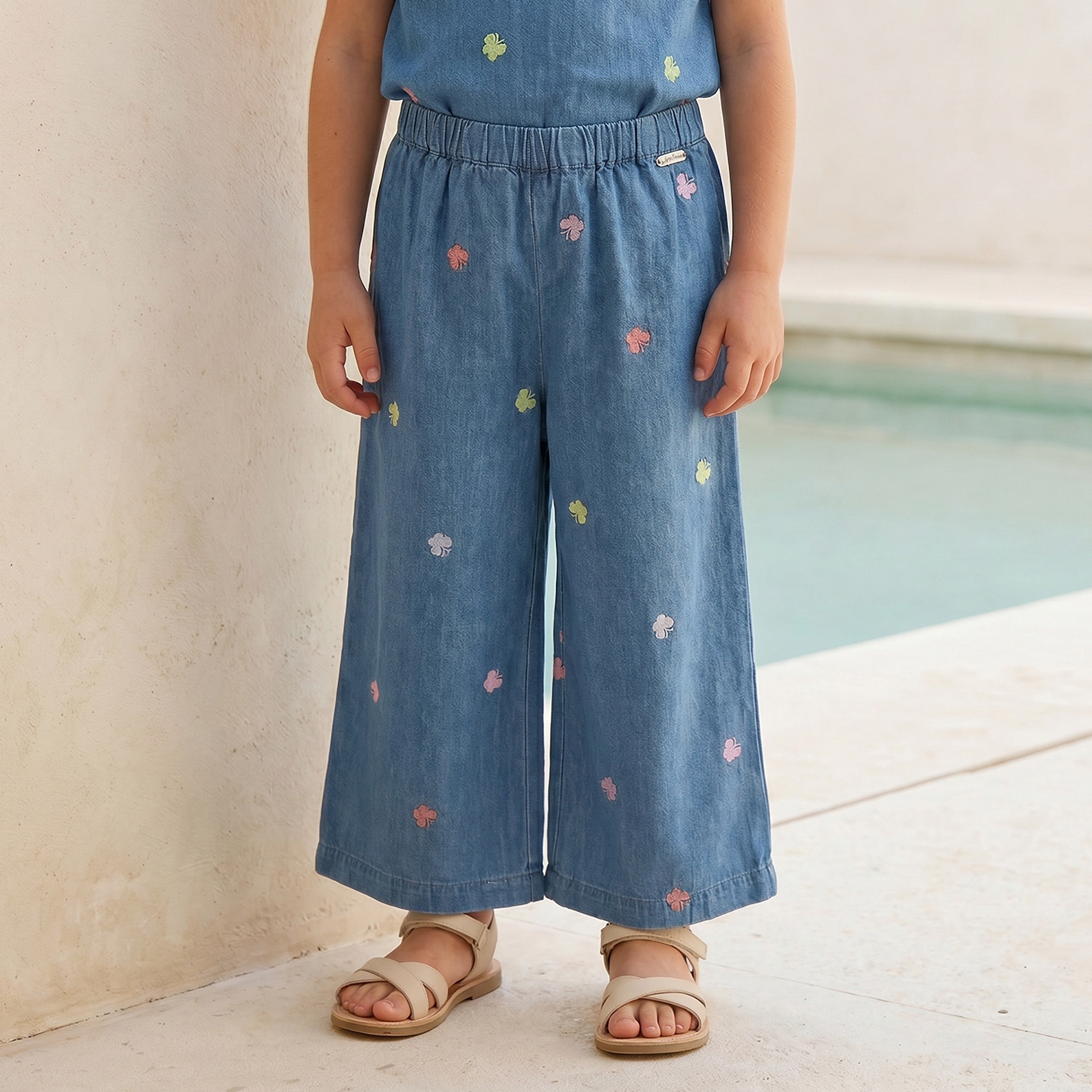 Lee Cooper Collared Short Sleeves Denim Top and Pants Set with Embroidery-baby-girls-clothing-setsandcoords-image-3