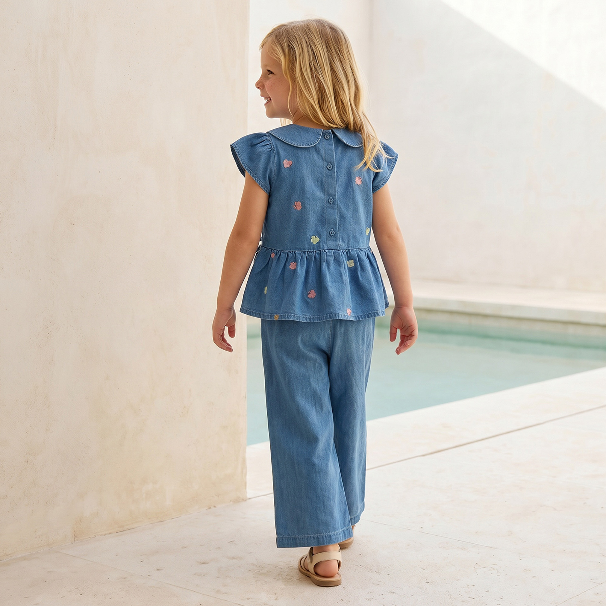 Lee Cooper Collared Short Sleeves Denim Top and Pants Set with Embroidery-baby-girls-clothing-setsandcoords-image-4