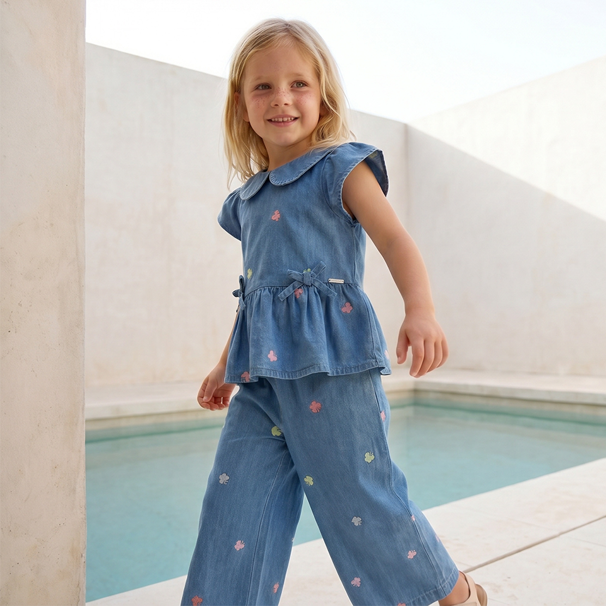 Lee Cooper Collared Short Sleeves Denim Top and Pants Set with Embroidery-baby-girls-clothing-setsandcoords-image-7
