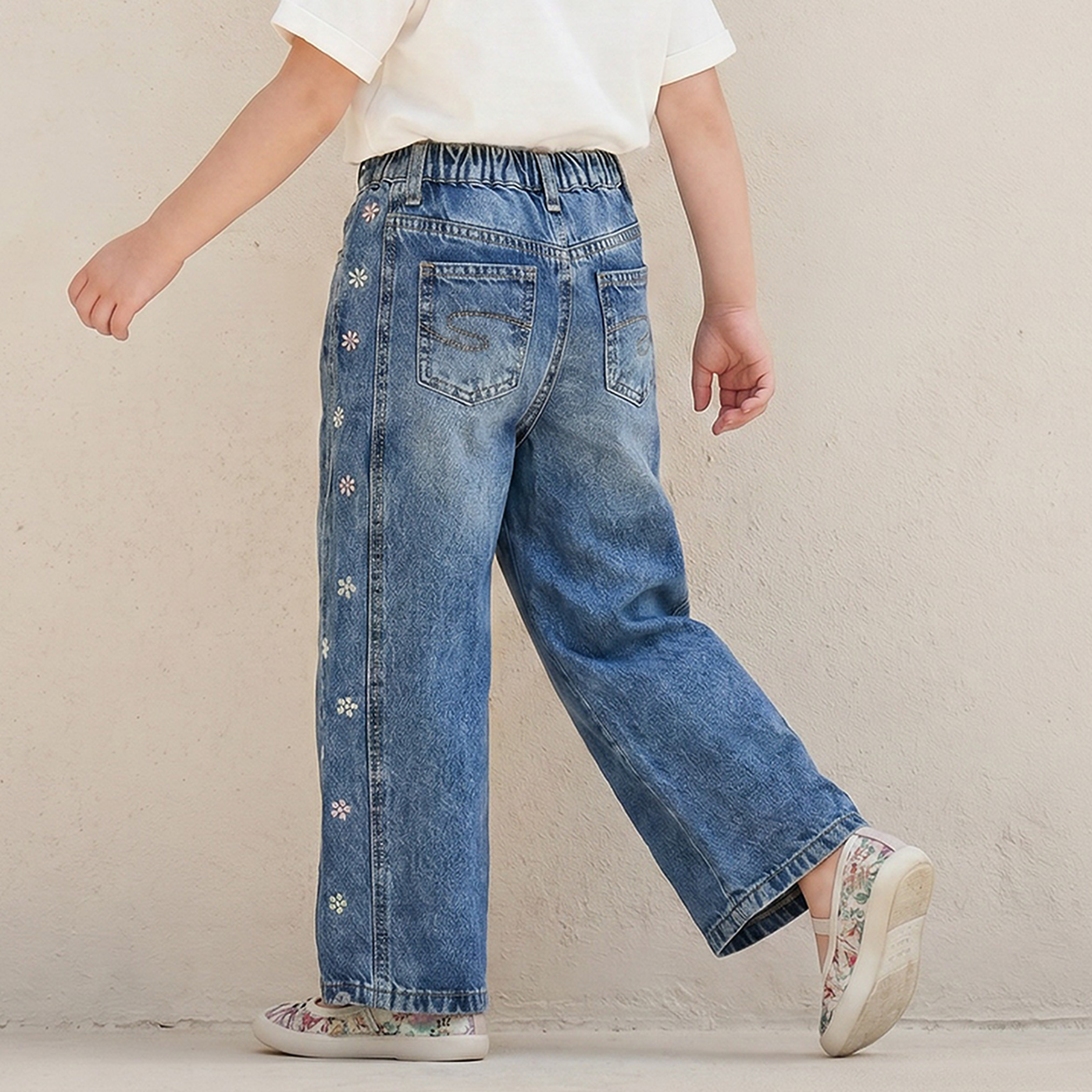 Lee Cooper Wide Leg Jeans with Floral Embroidery-baby-girls-clothing-bottoms-jeans-image-3
