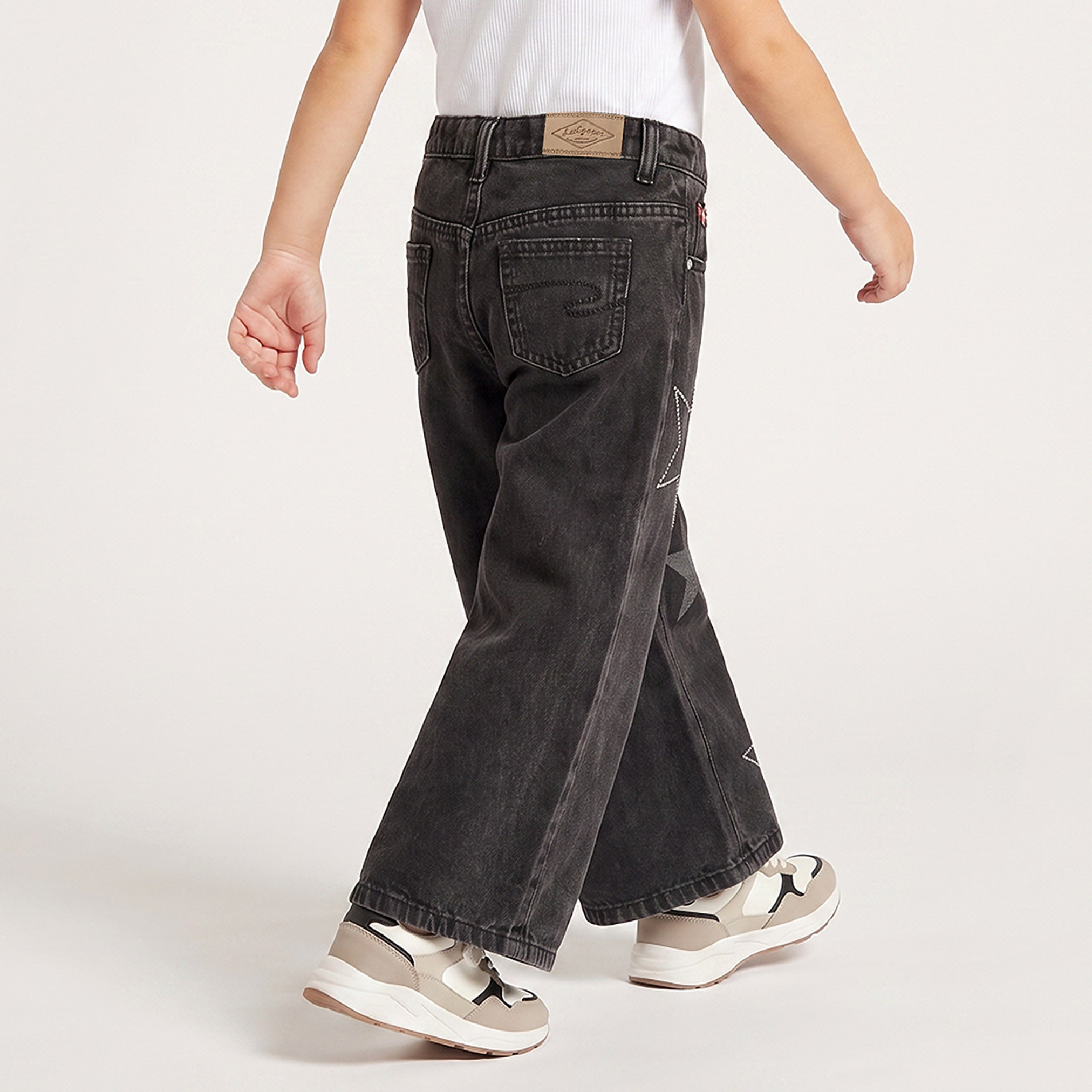 Lee Cooper Mid-Rise Wide Leg Jeans with Star Print-baby-girls-clothing-bottoms-jeans-image-2