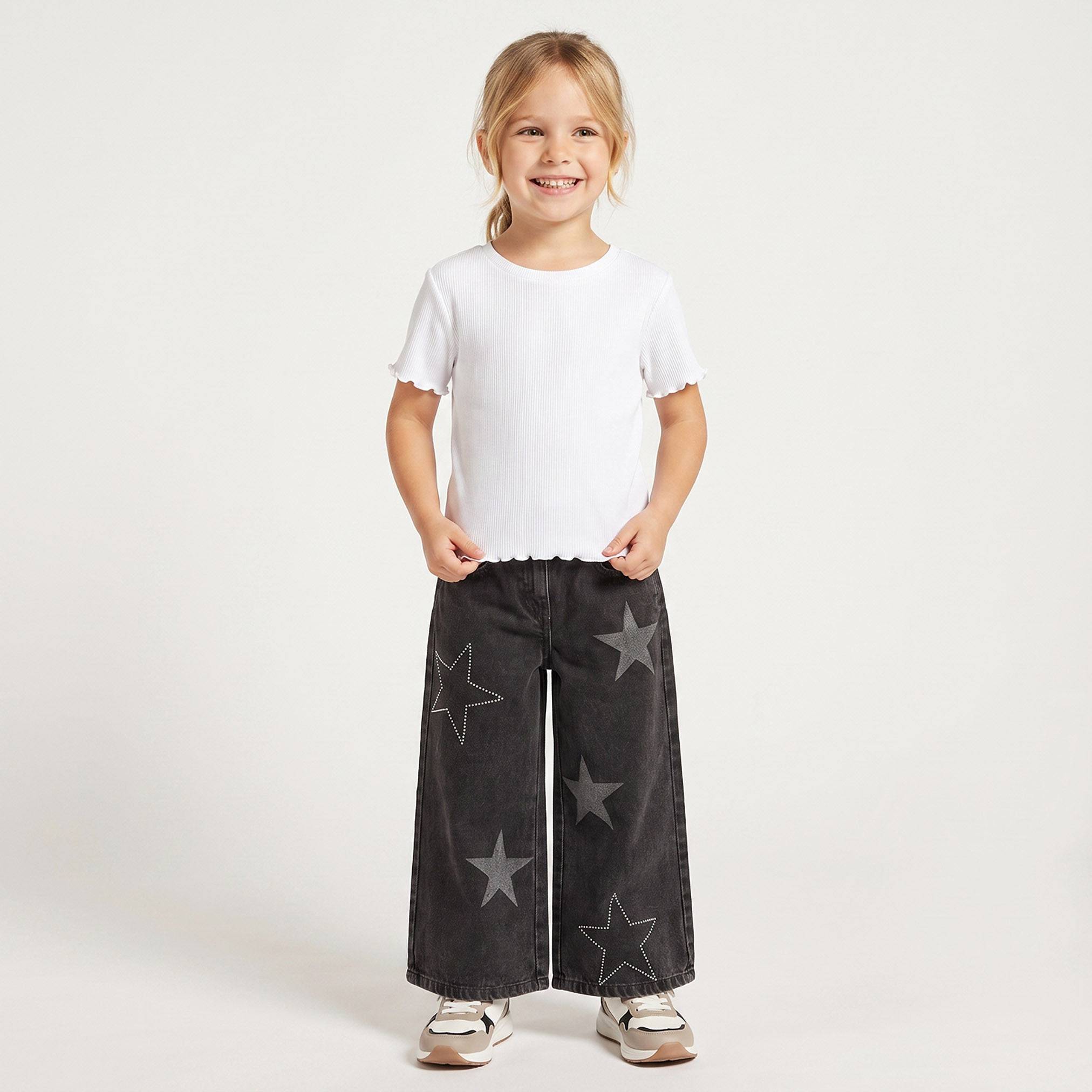 Lee Cooper Mid-Rise Wide Leg Jeans with Star Print-baby-girls-clothing-bottoms-jeans-image-4
