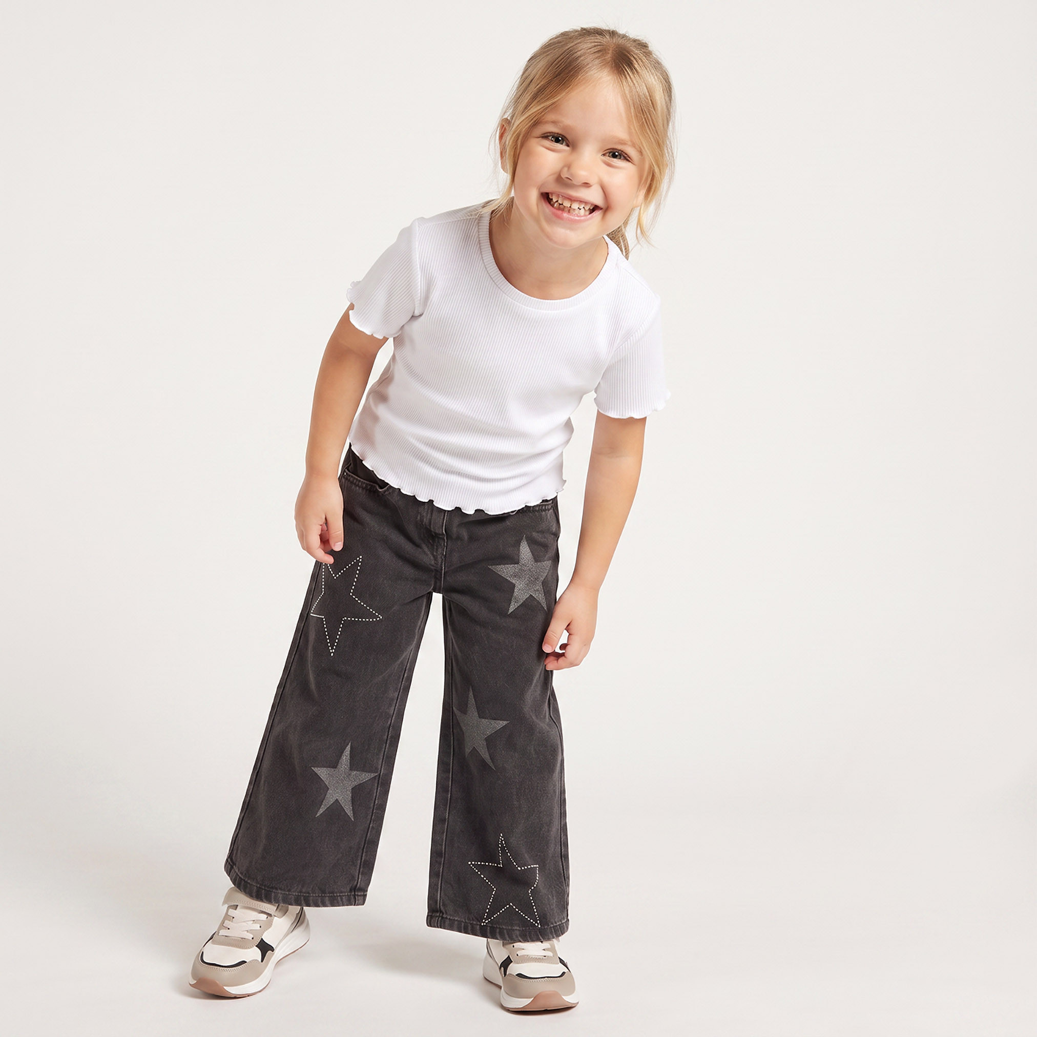 Lee Cooper Mid-Rise Wide Leg Jeans with Star Print-baby-girls-clothing-bottoms-jeans-image-5