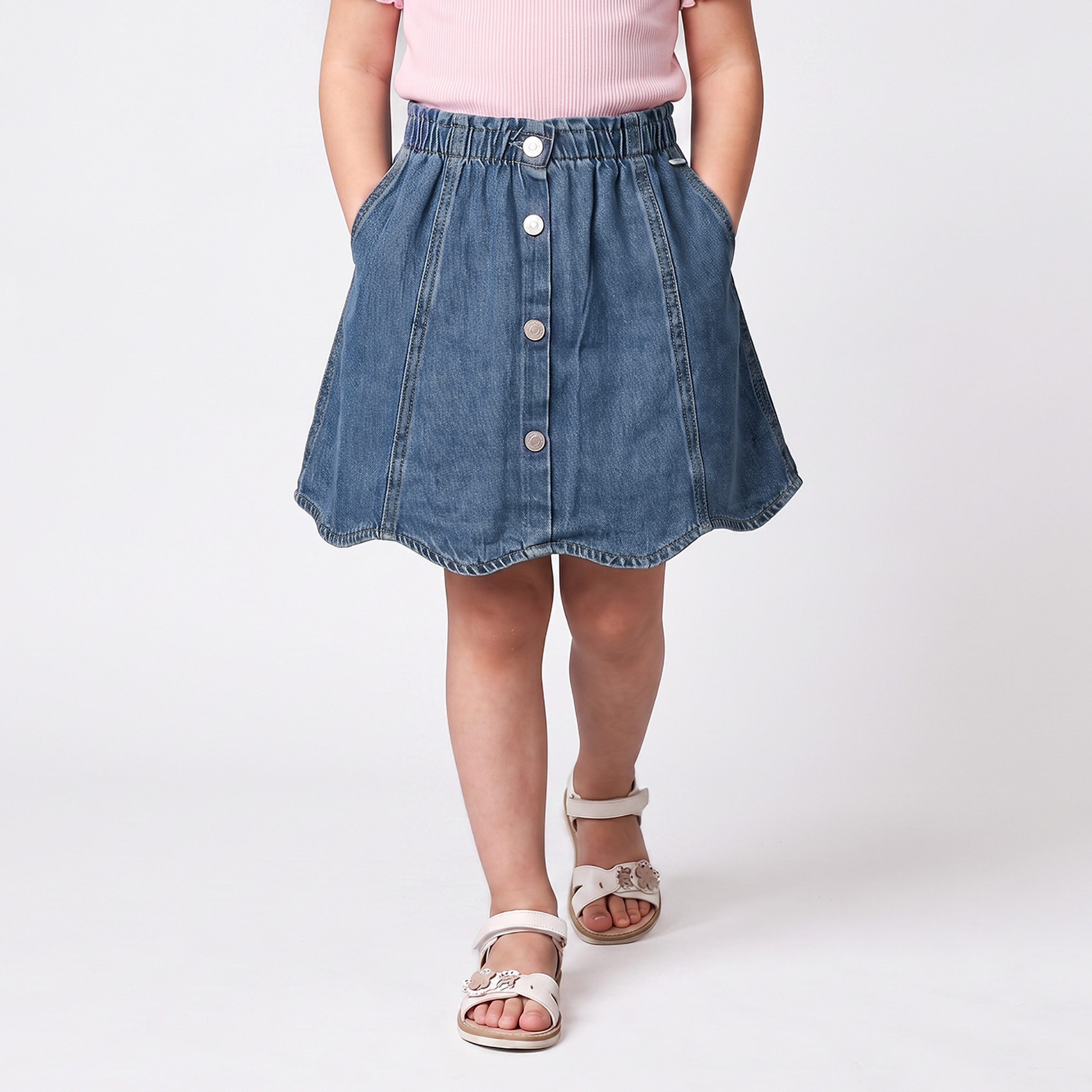 Lee Cooper Knee Length Denim Skirt with Scalloped Hem-baby-girls-clothing-bottoms-skirts-image-1