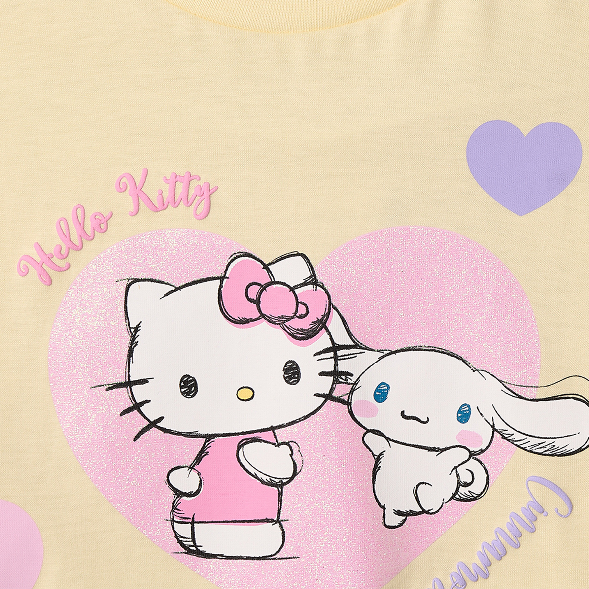 تيشيرت بأكمام طويلة وياقة مستديرة بطبعة هيلو كيتي من سانريو-girls-clothing-tshirts-image-4