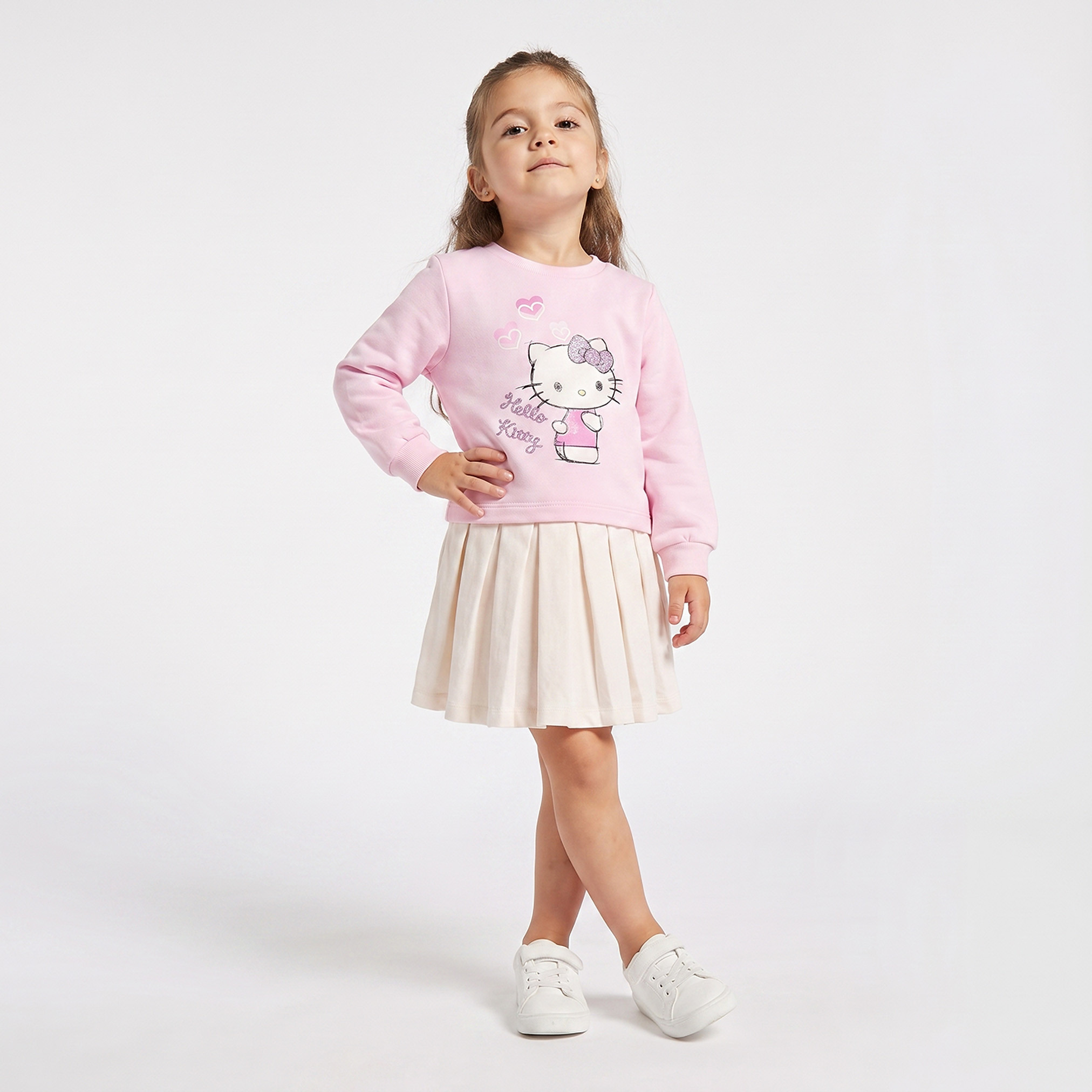 Sanrio Round Neck Long Sleeves Knee Length Dress with Hello Kitty Print-girls-clothing-dressesandjumpsuits-image-6