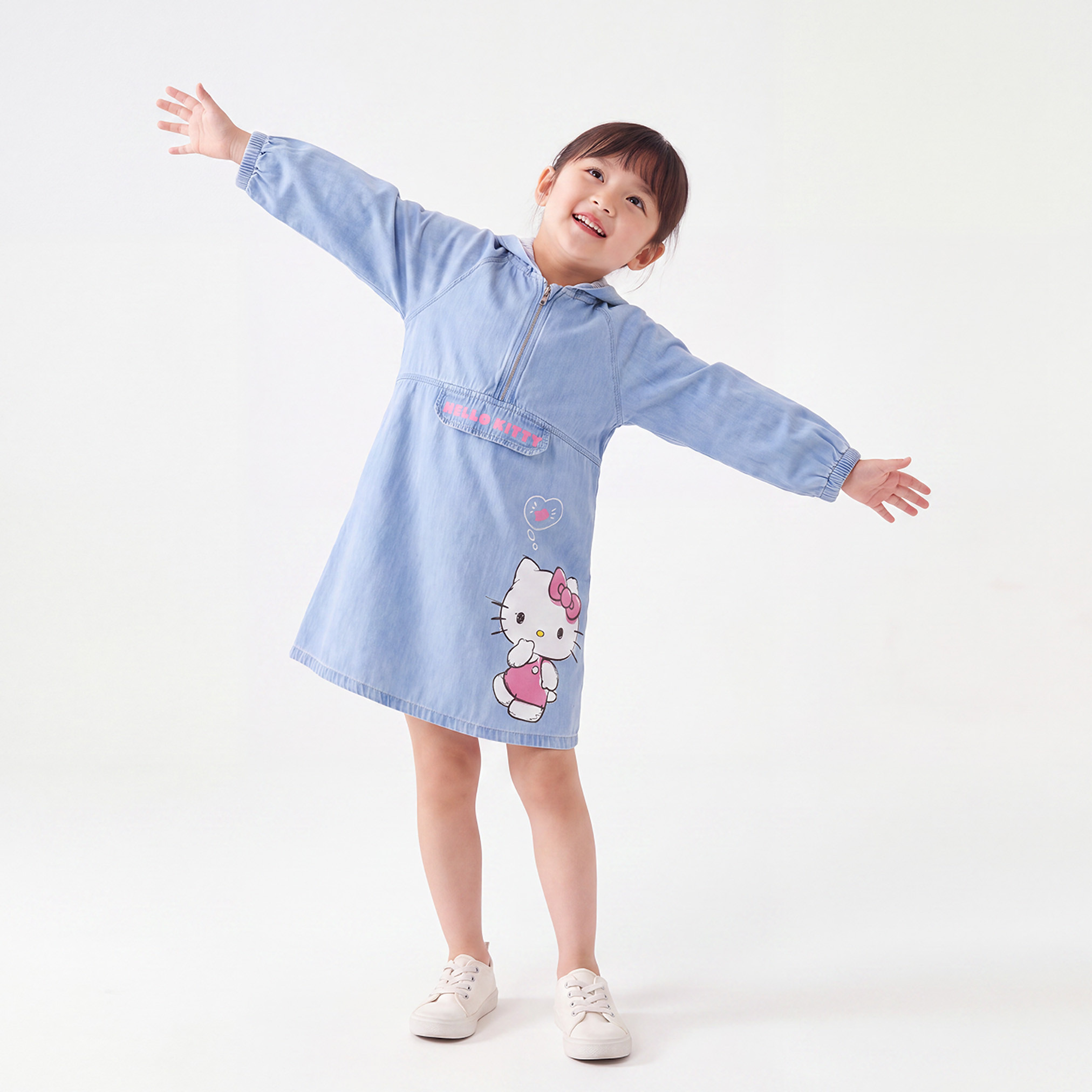 Sanrio Hooded Long Sleeves A-line Dress with Hello Kitty Print-girls-clothing-dressesandjumpsuits-image-1