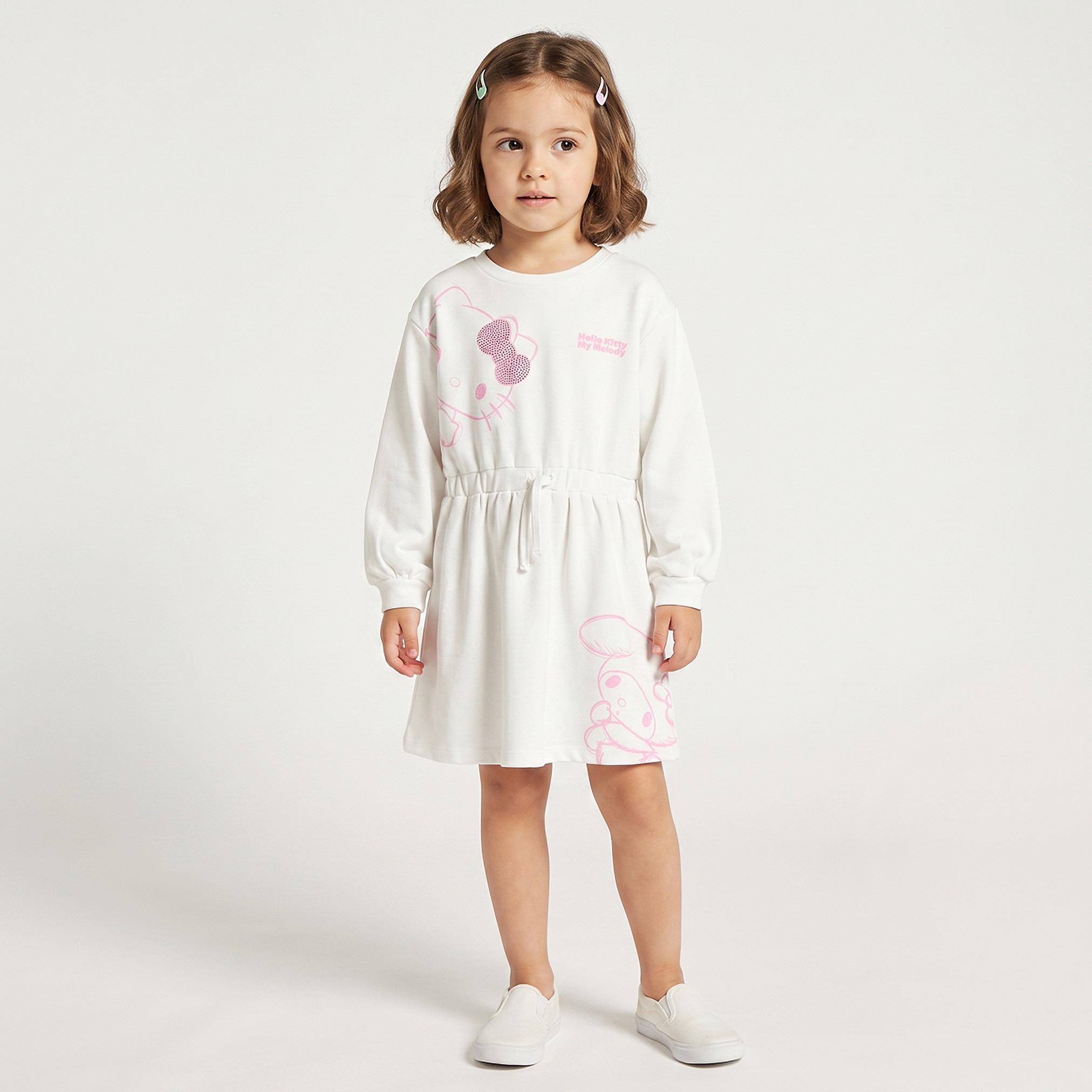 Sanrio Round Neck Long Sleeves Knee Length Dress with Hello Kitty and My Melody Print-girls-clothing-dressesandjumpsuits-image-5