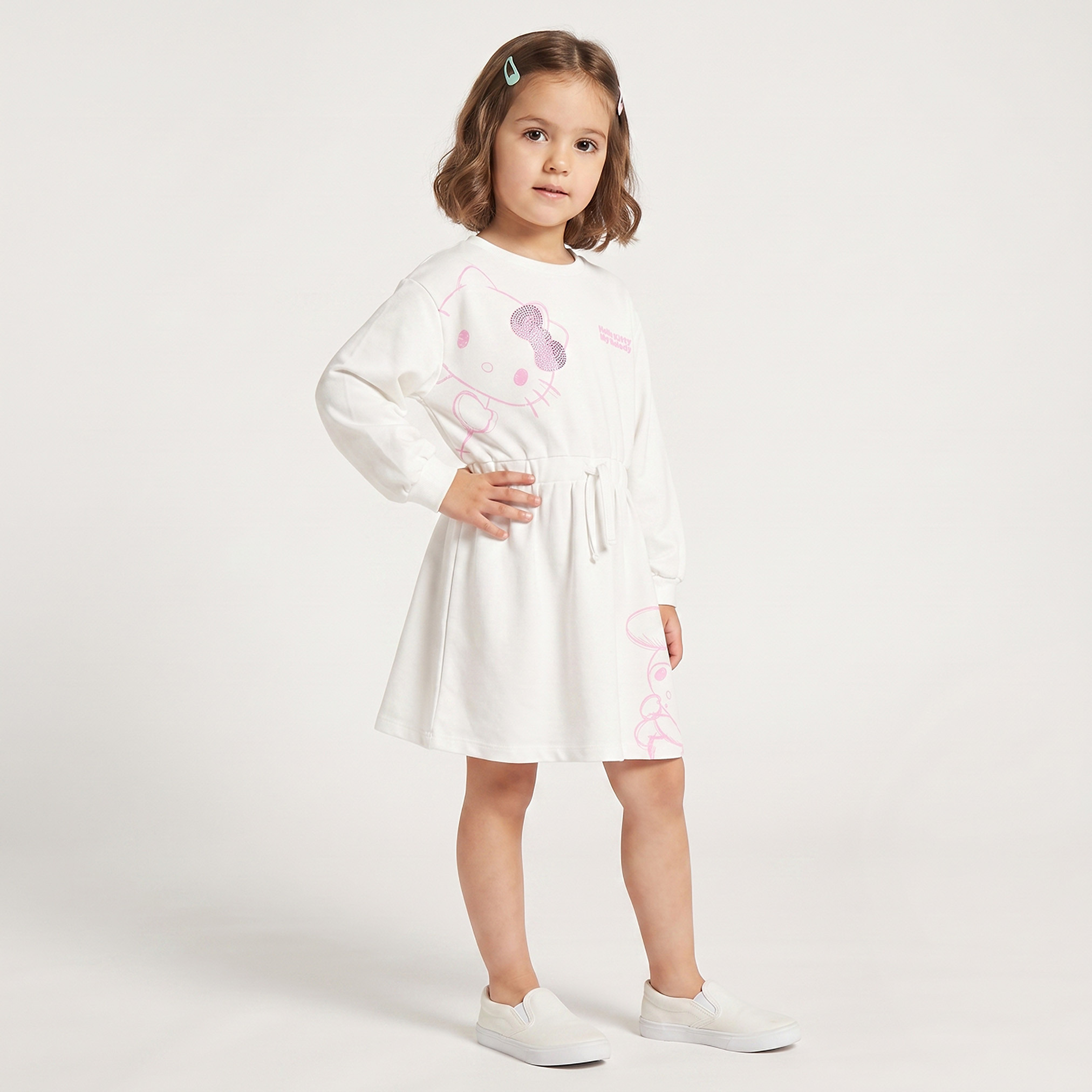 Sanrio Round Neck Long Sleeves Knee Length Dress with Hello Kitty and My Melody Print-girls-clothing-dressesandjumpsuits-image-6