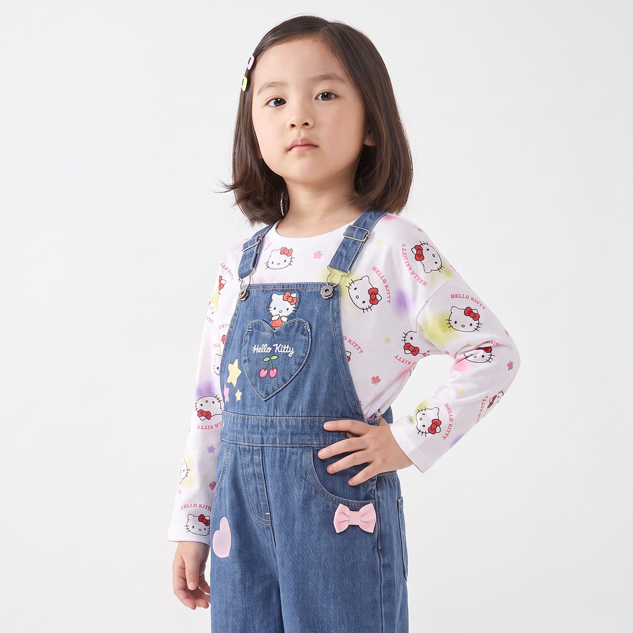 Sanrio Crew Neck Long Sleeves T-shirt and Dungaree Set with Hello Kitty Print-baby-girls-clothing-setsandcoords-image-2